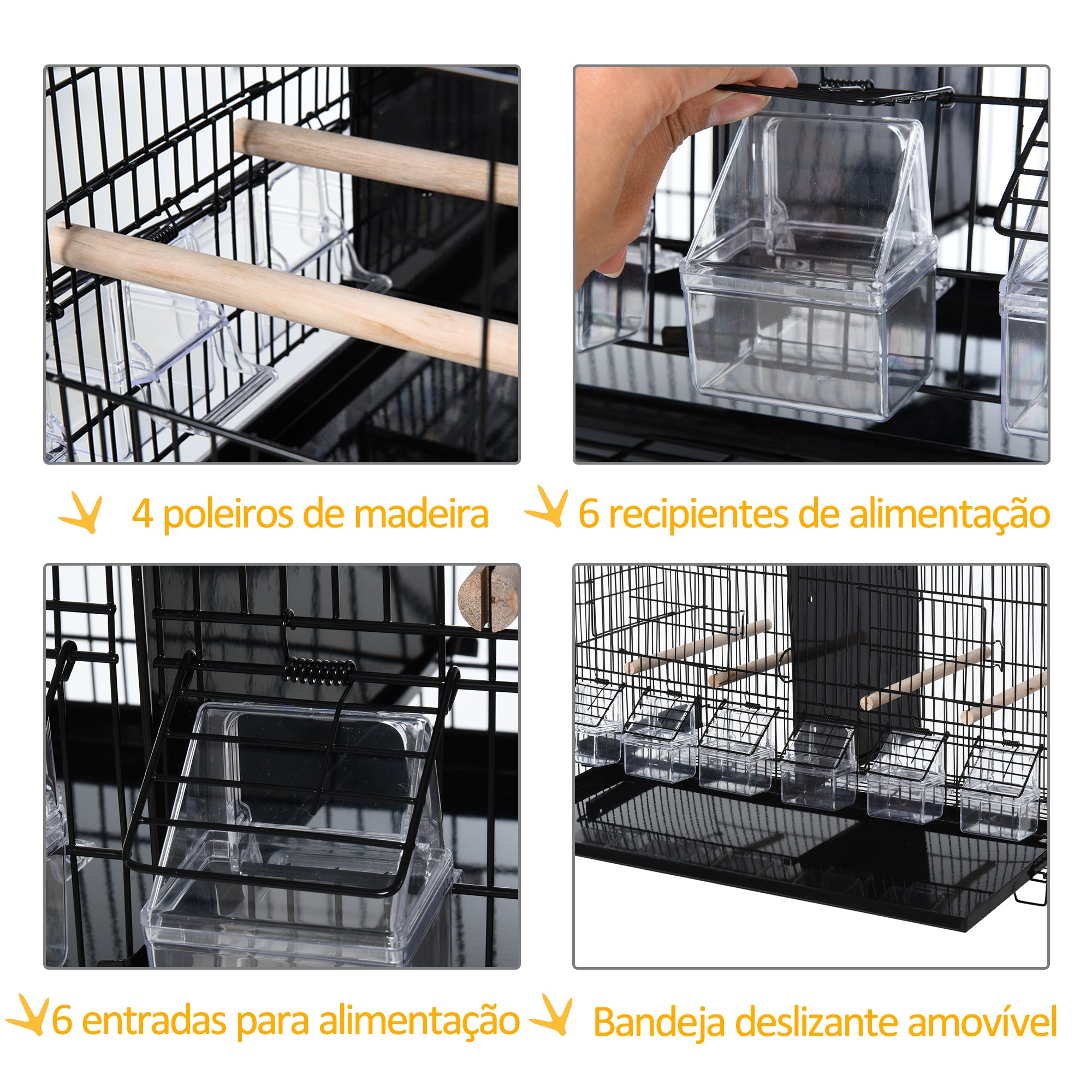 Gaiola para Pássaros com Divisória 59,5x26,5x39,5 cm - Cor Preto