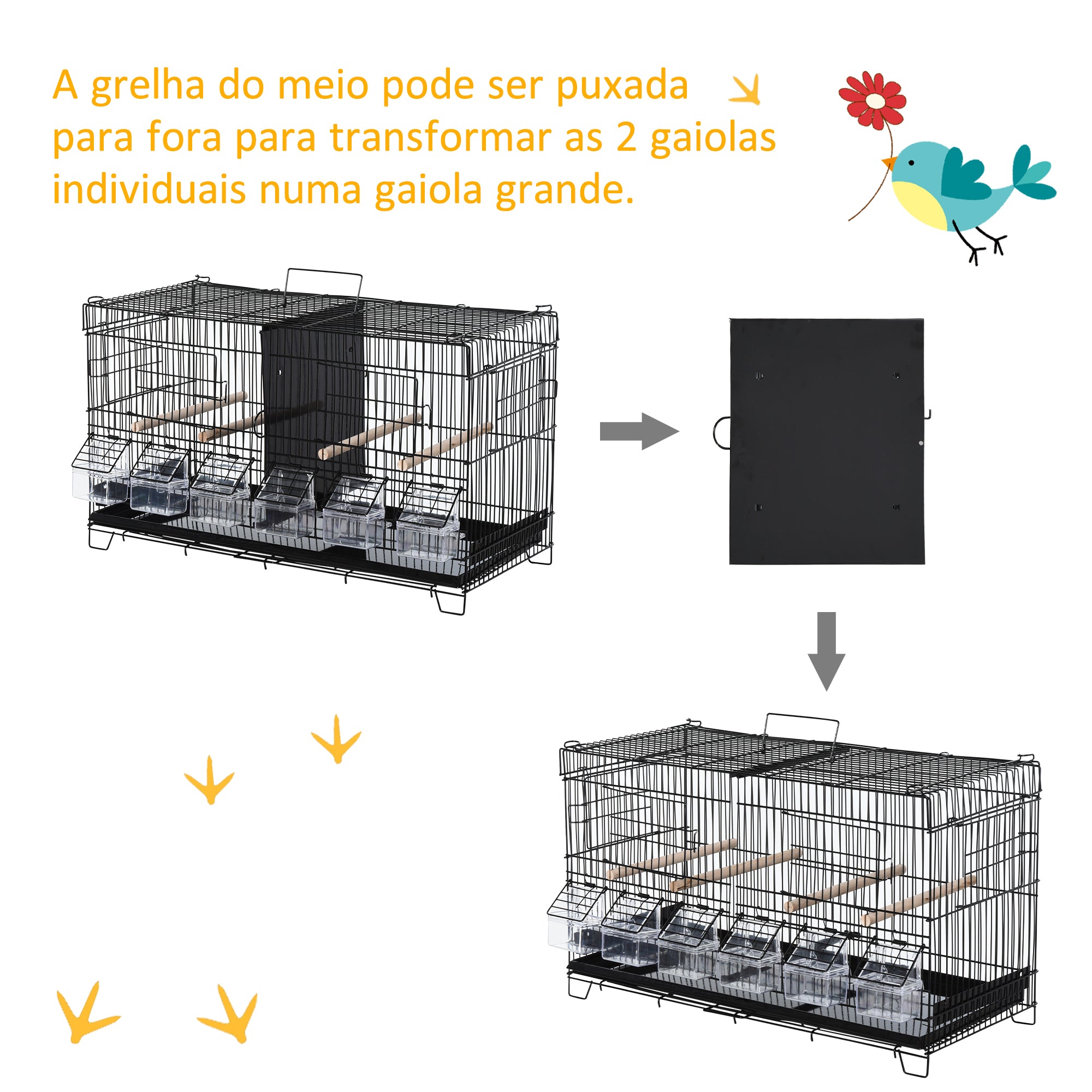 Gaiola para Pássaros com Divisória 59,5x26,5x39,5 cm - Cor Preto