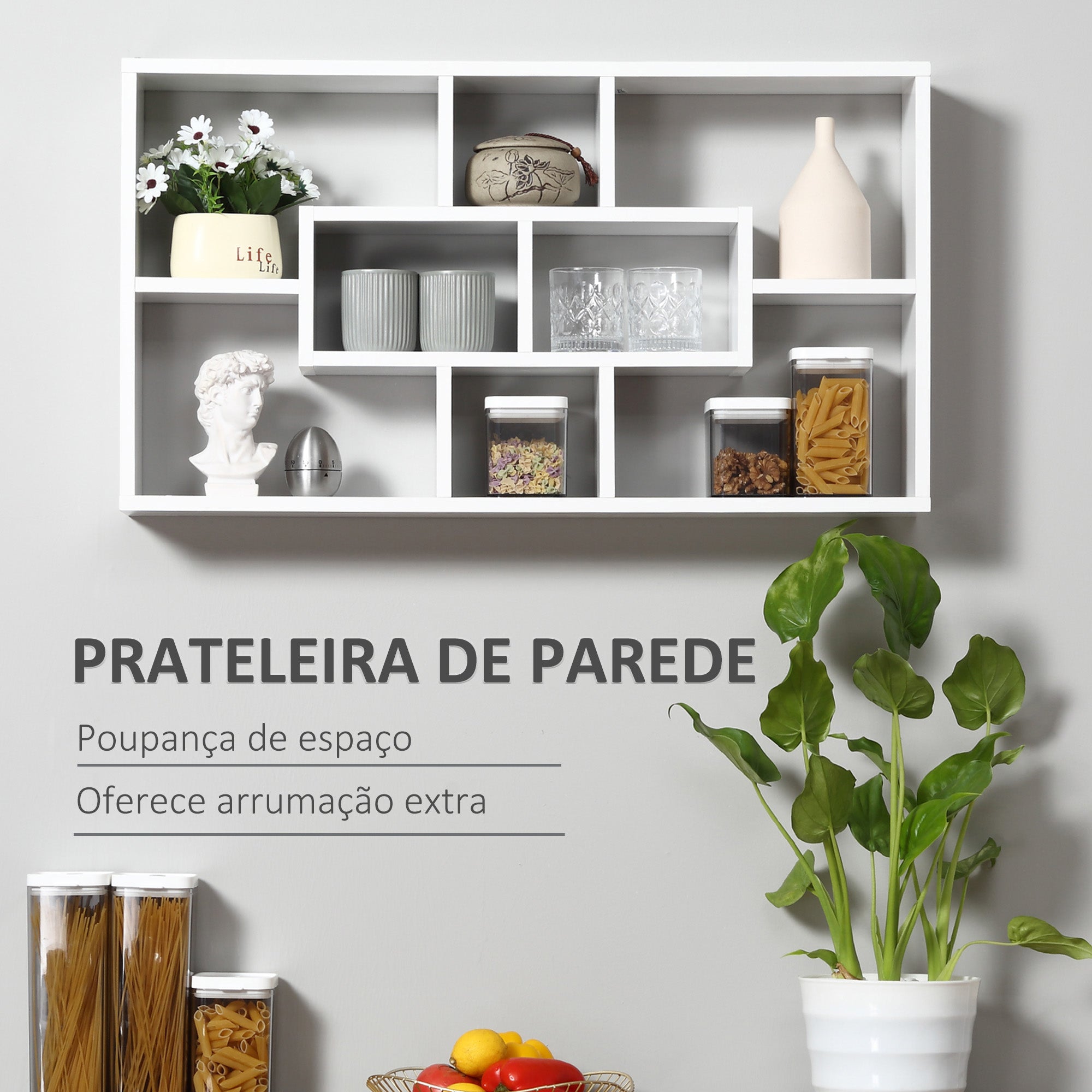 Prateleira Decorativa Branca 85x14,5x47,5 cm - Conjunto de 8 Cubos Modernos