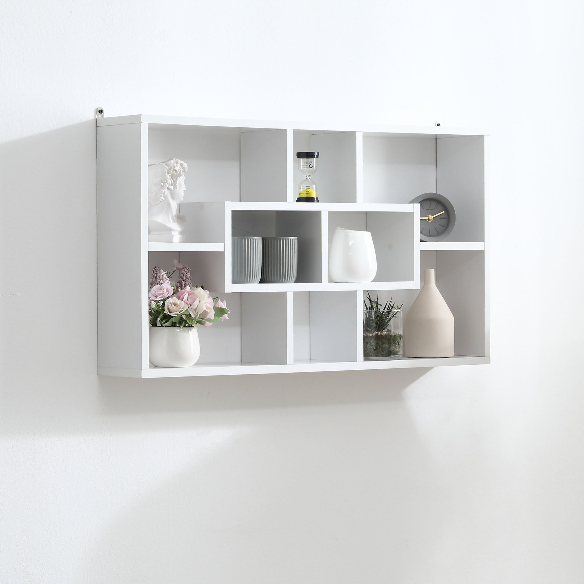 Prateleira Decorativa Branca 85x14,5x47,5 cm - Conjunto de 8 Cubos Modernos