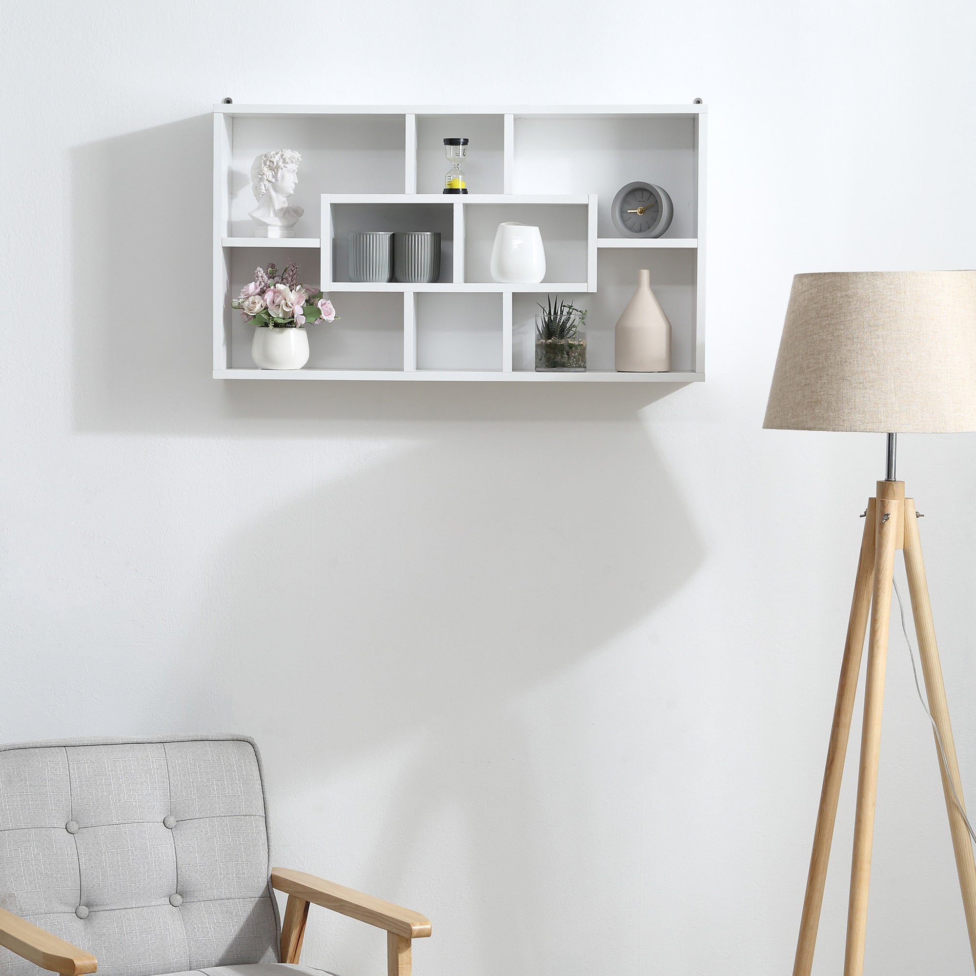 Prateleira Decorativa Branca 85x14,5x47,5 cm - Conjunto de 8 Cubos Modernos