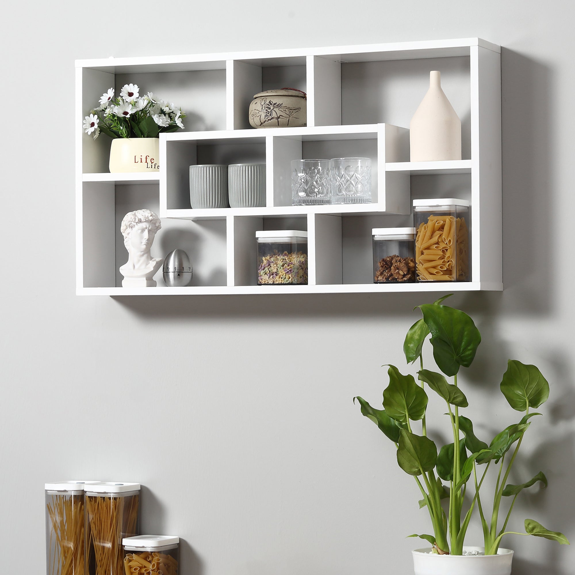 Prateleira Decorativa Branca 85x14,5x47,5 cm - Conjunto de 8 Cubos Modernos
