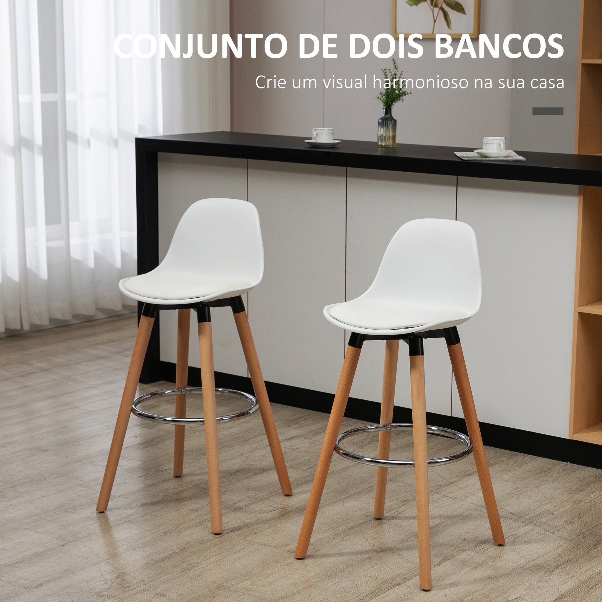 Bancos de Bar Estofados em PU – 38,5x42,5x91cm – Branco