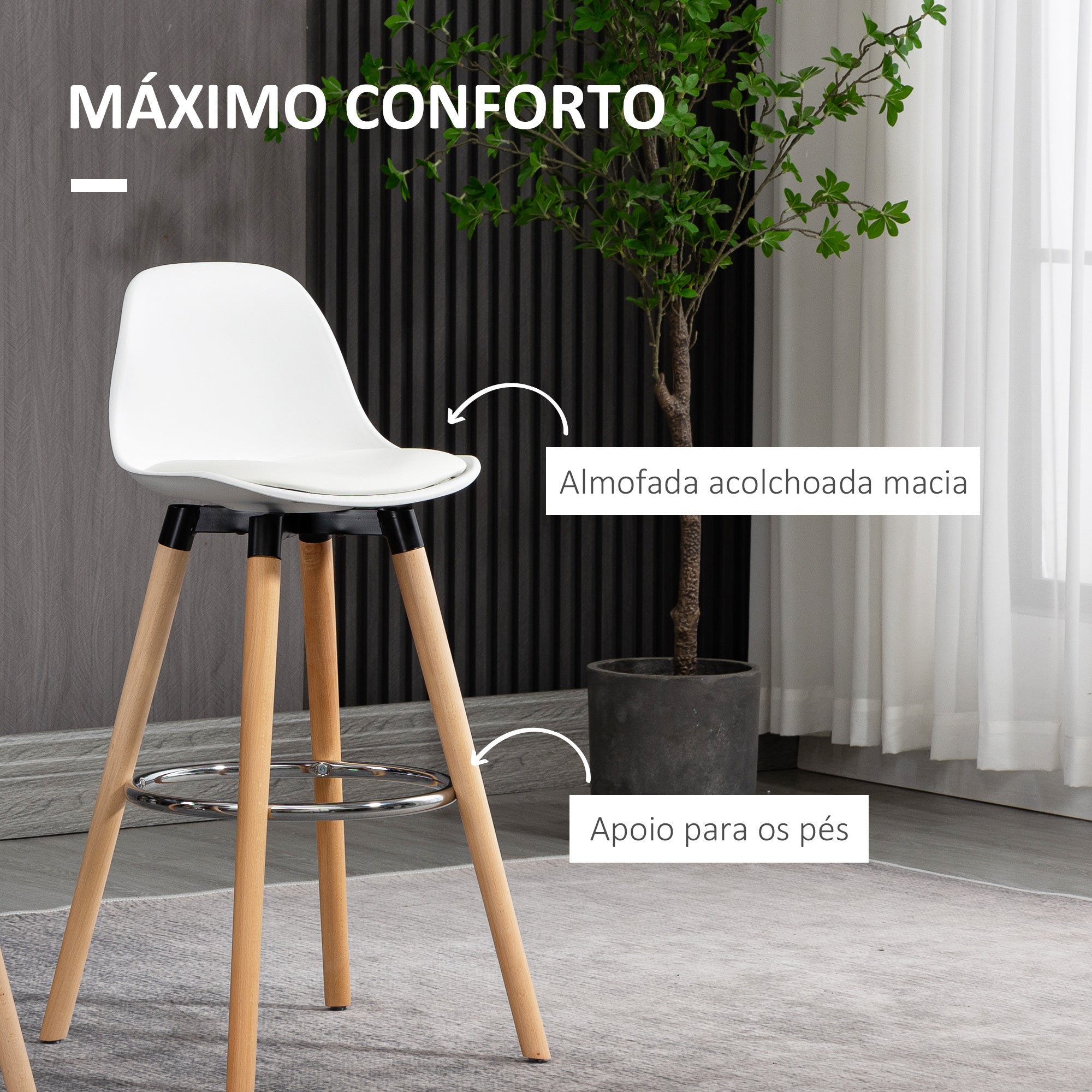Bancos de Bar Estofados em PU – 38,5x42,5x91cm – Branco