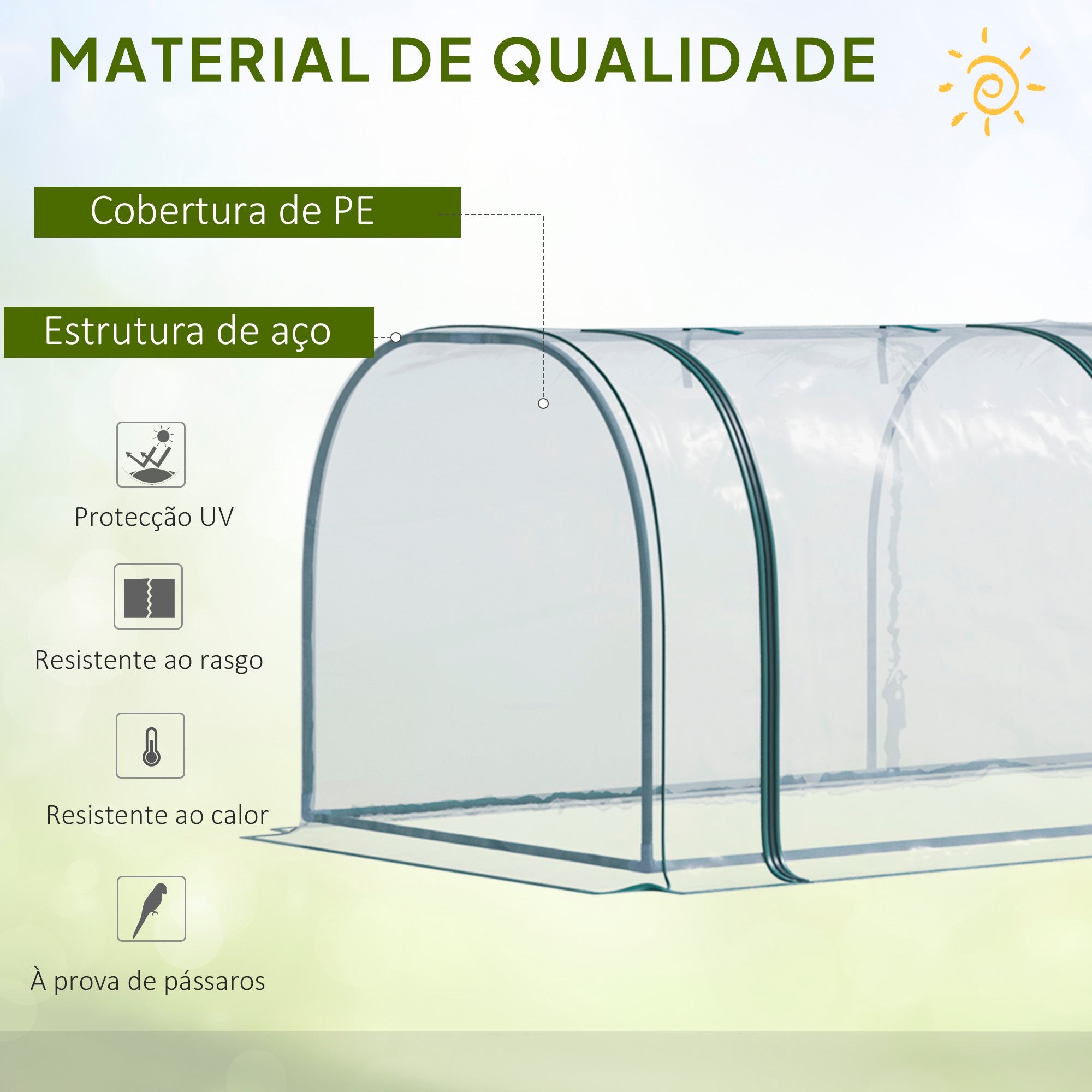 Estufa 350x100x80 cm Transparente para Jardim - Cultivo de Plantas