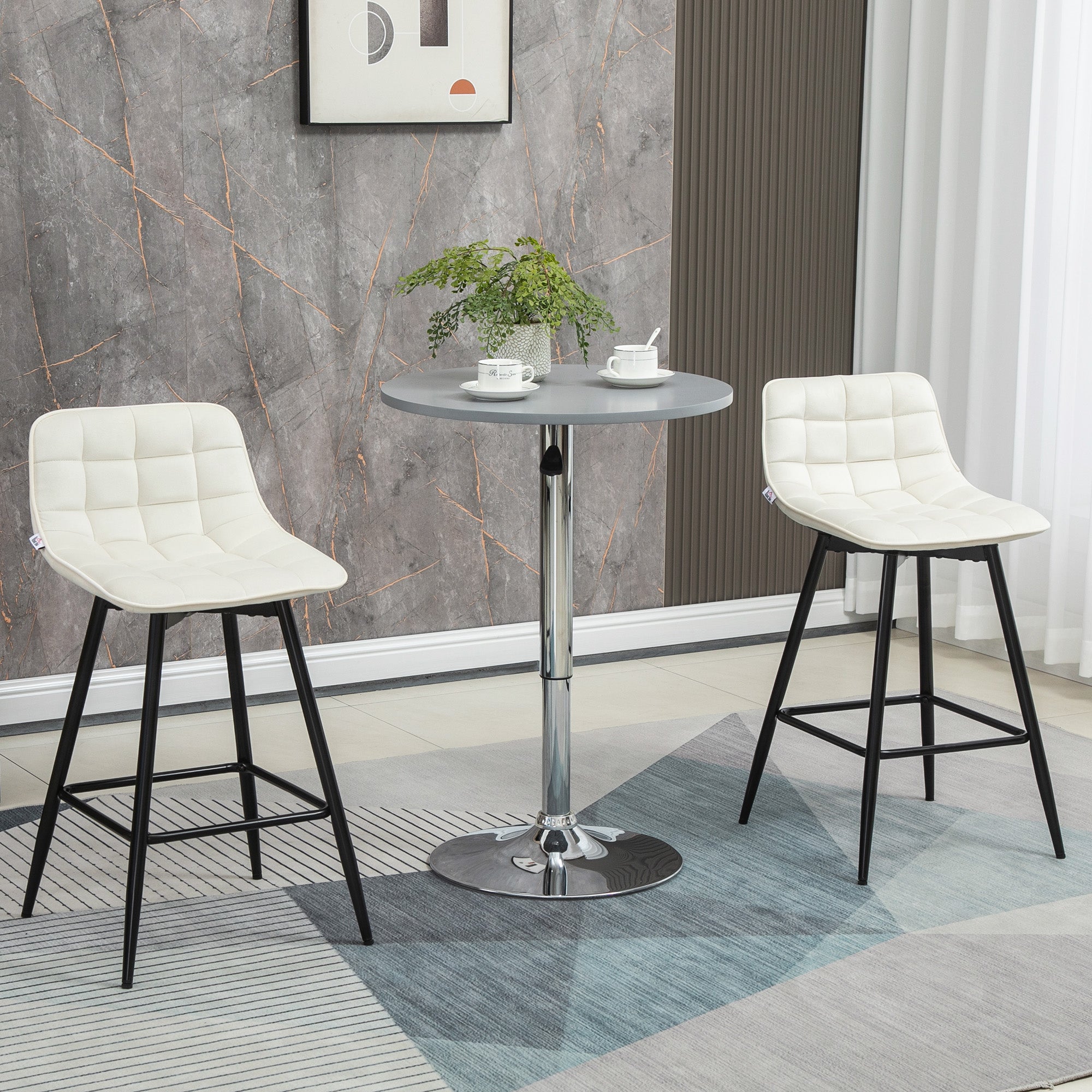 Bancos de Bar Acolchoados – 45x47x84 cm – Cor Creme Branco – Poliéster e metal