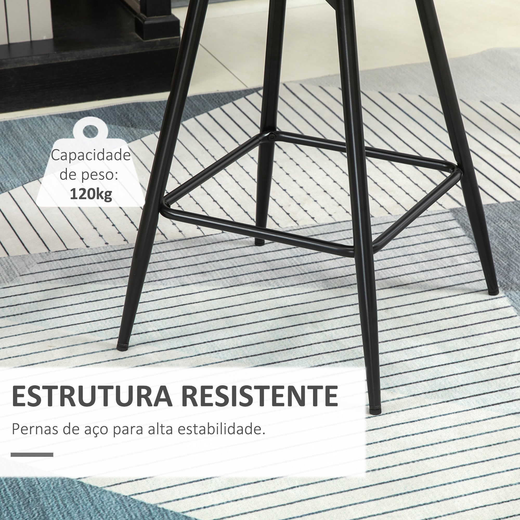Bancos de Bar Acolchoados – 45x47x84 cm – Cor Creme Branco – Poliéster e metal