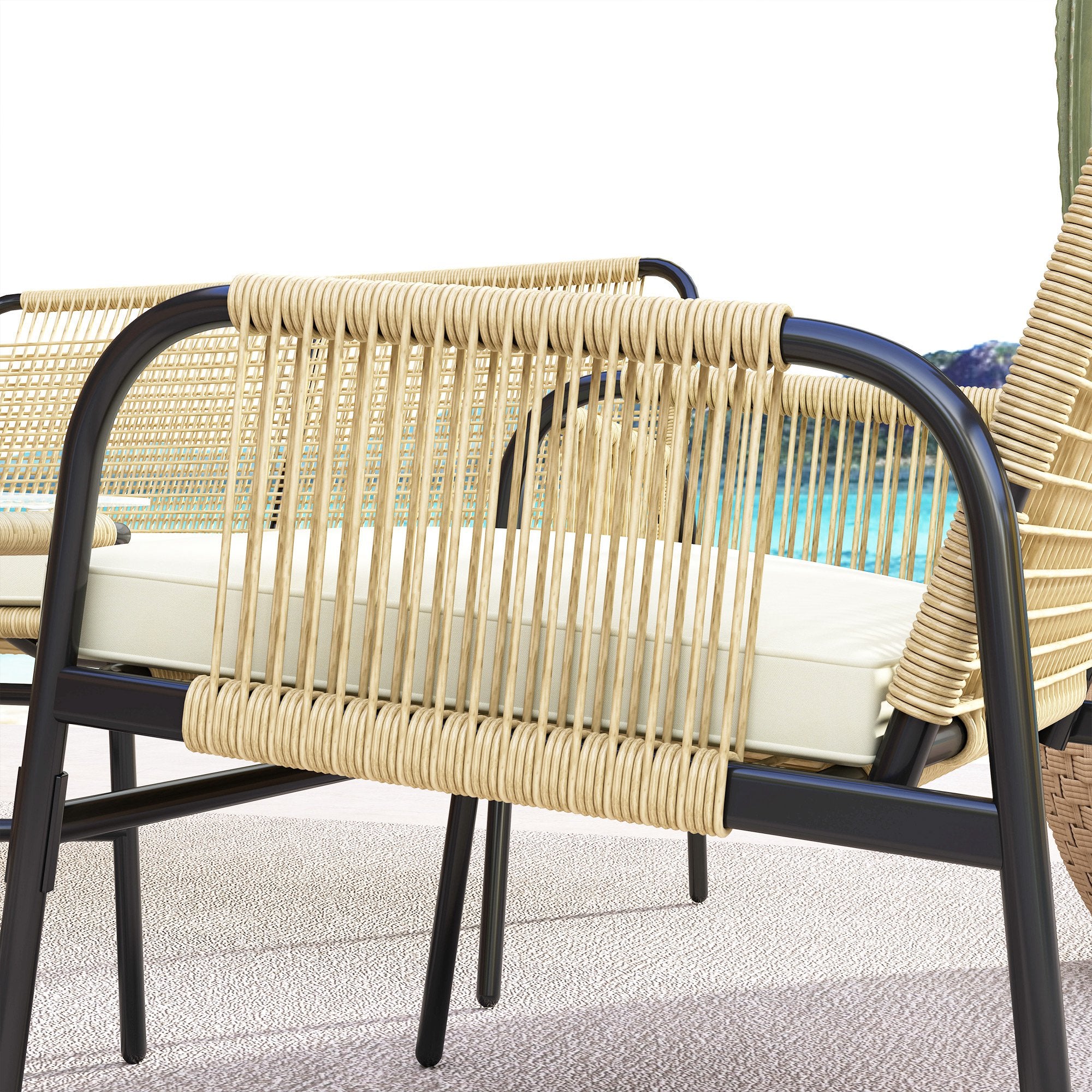 Conjunto de Móveis de Jardim Vime Sintético Natural e Preto 110x65x74 cm