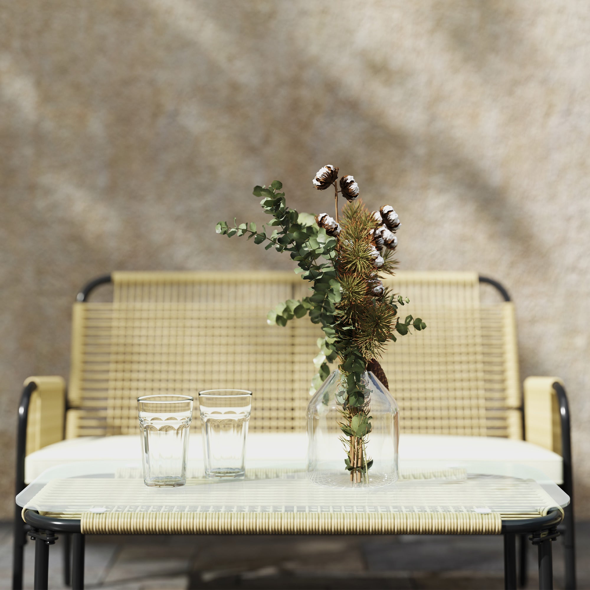 Conjunto de Móveis de Jardim Vime Sintético Natural e Preto 110x65x74 cm