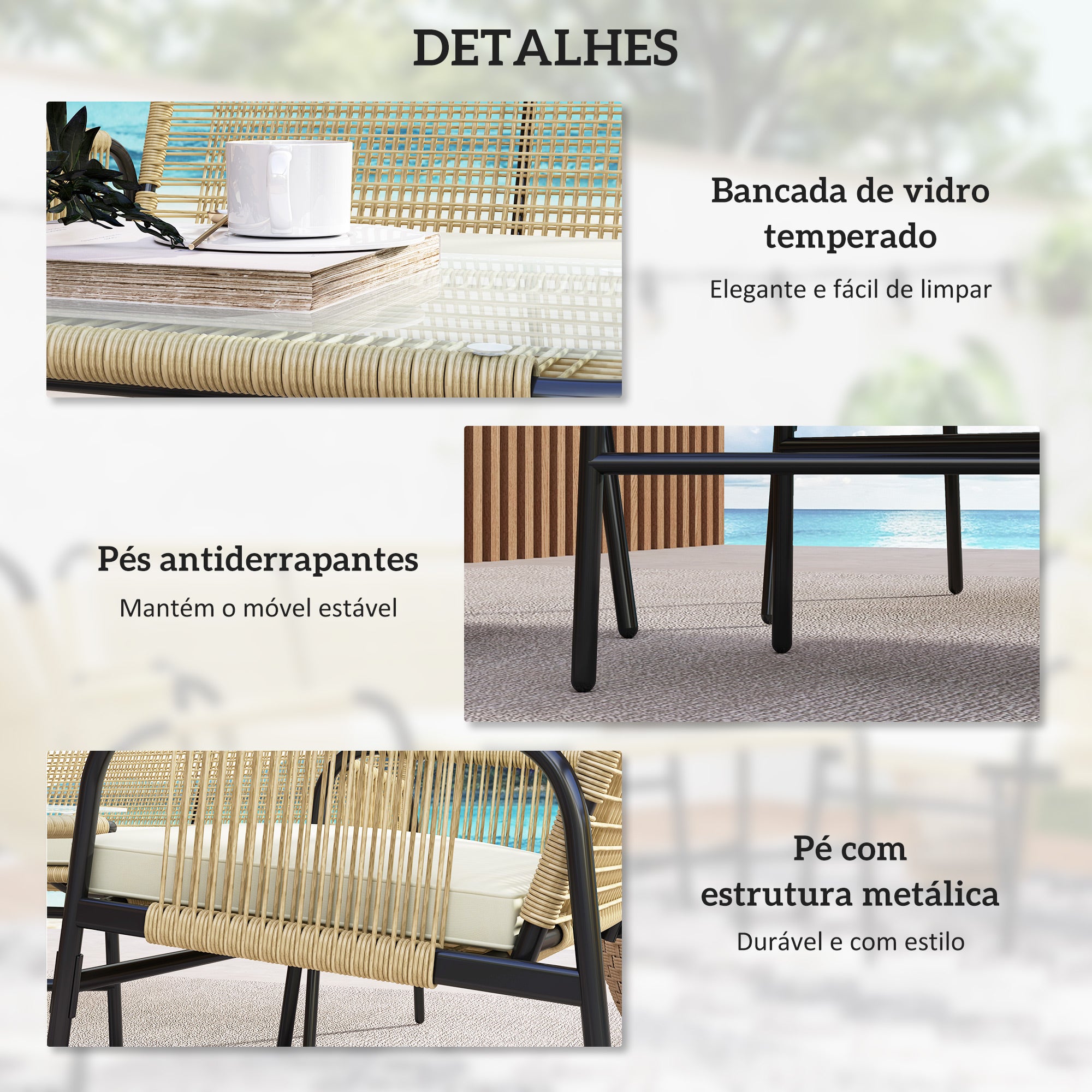 Conjunto de Móveis de Jardim Vime Sintético Natural e Preto 110x65x74 cm