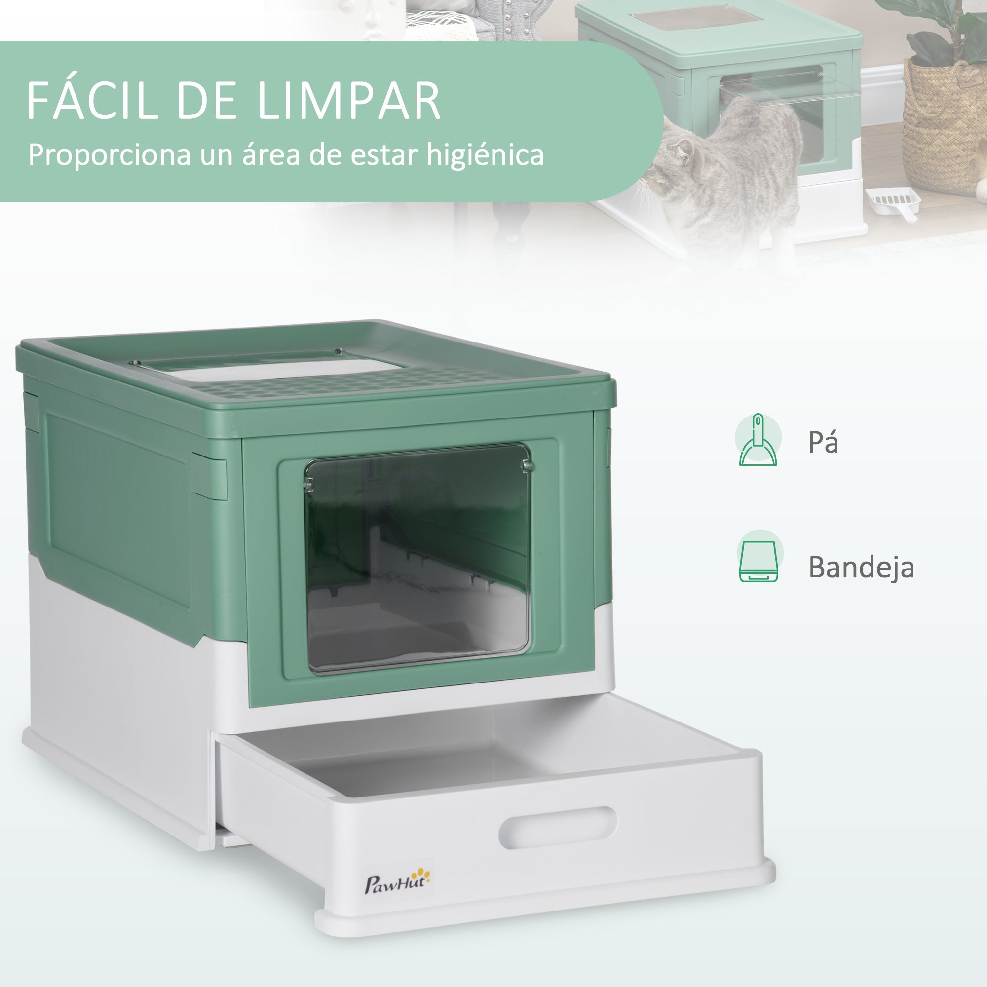 Caixa de Areia para Gatos – 47.5x35.5x36.7cm – Verde – Polipropileno