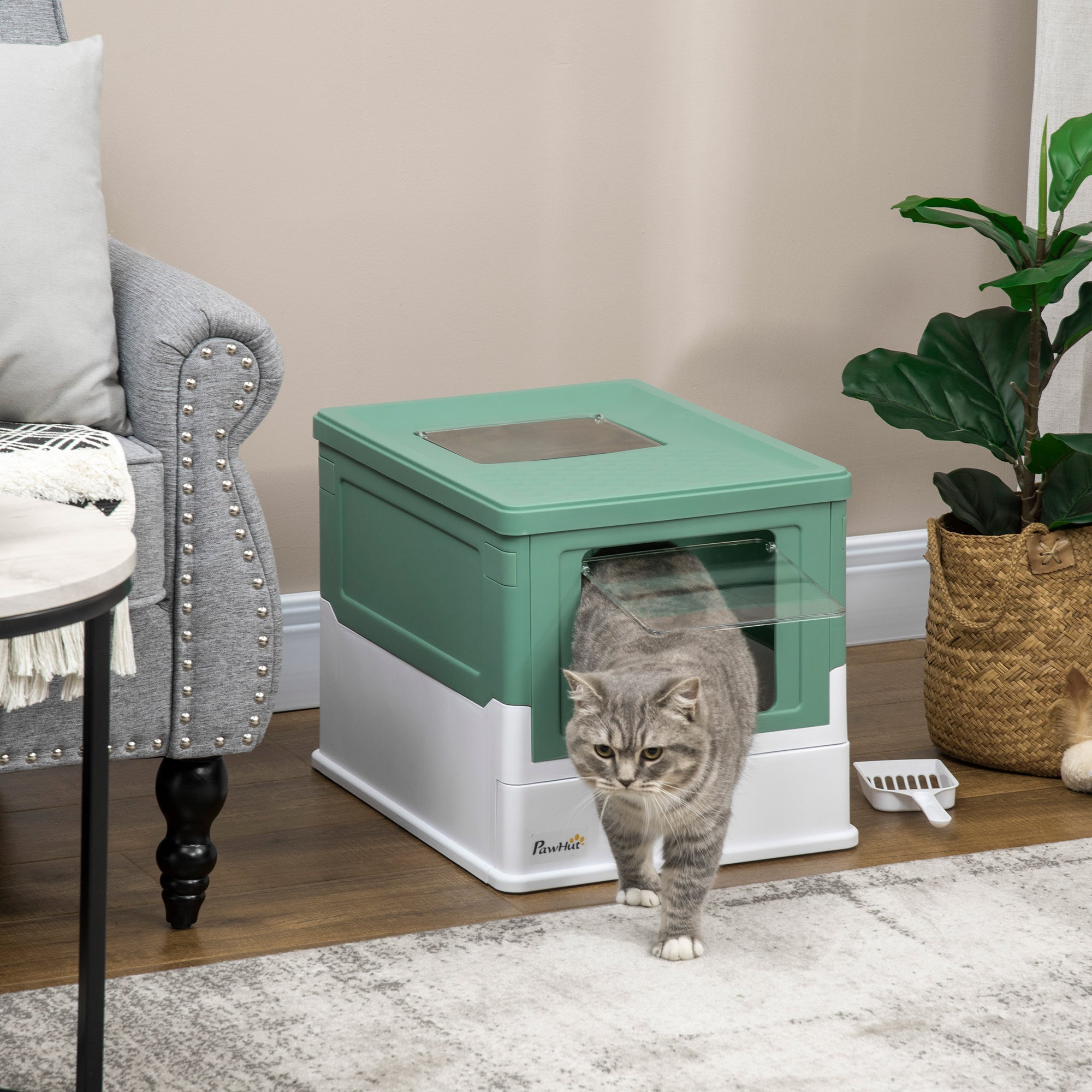 Caixa de Areia para Gatos – 47.5x35.5x36.7cm – Verde – Polipropileno