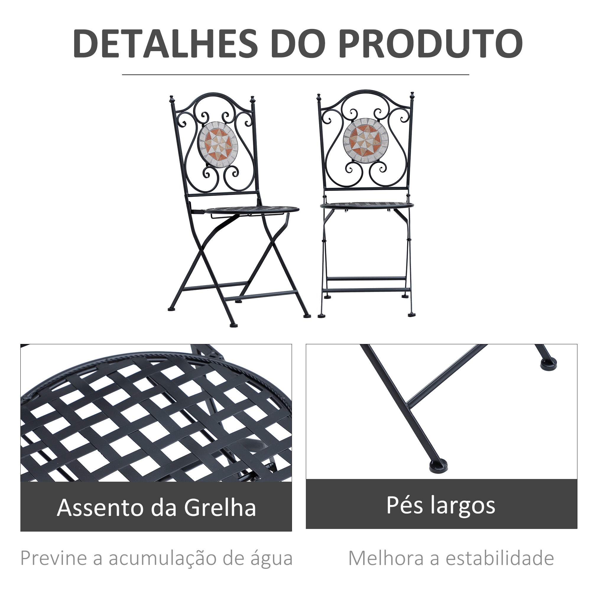 Conjunto de 2 Cadeiras Dobráveis de Jardim em Preto 50x40x94,5 cm
