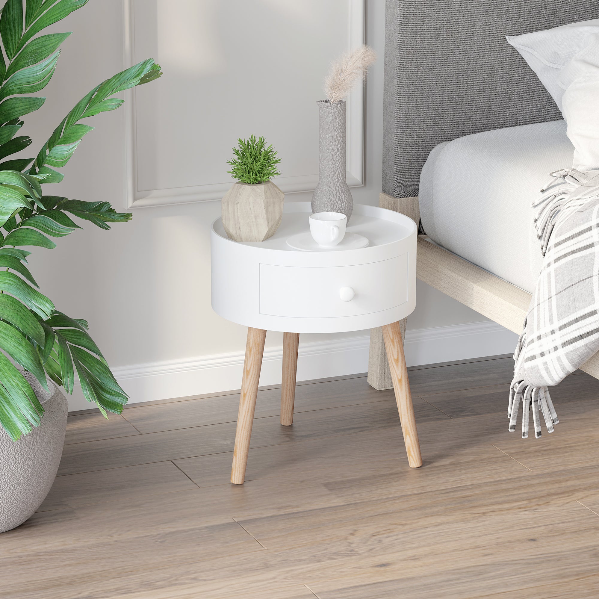 Mesa de Cabeceira Redonda Ø38x45 cm - Branco