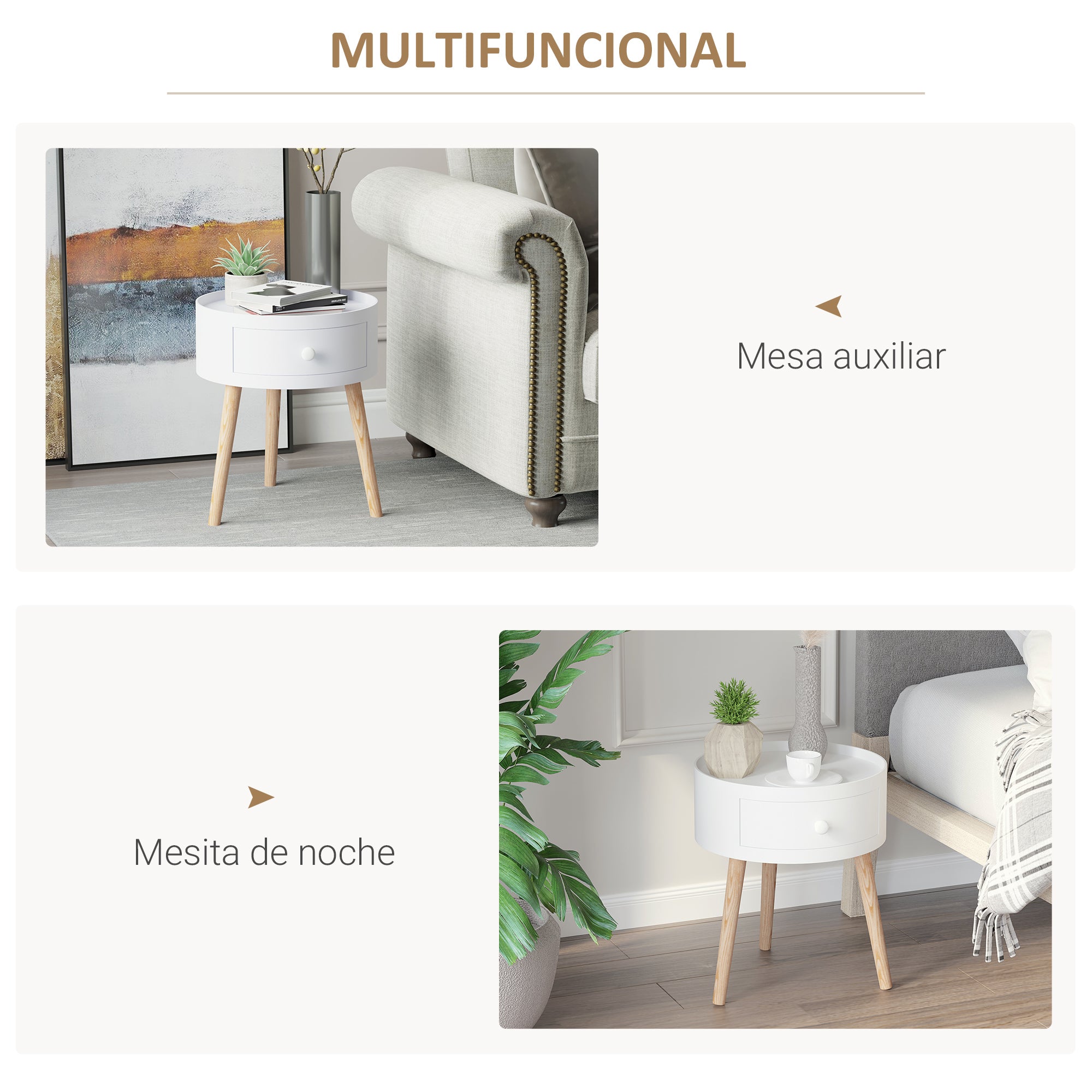 Mesa de Cabeceira Redonda Ø38x45 cm - Branco