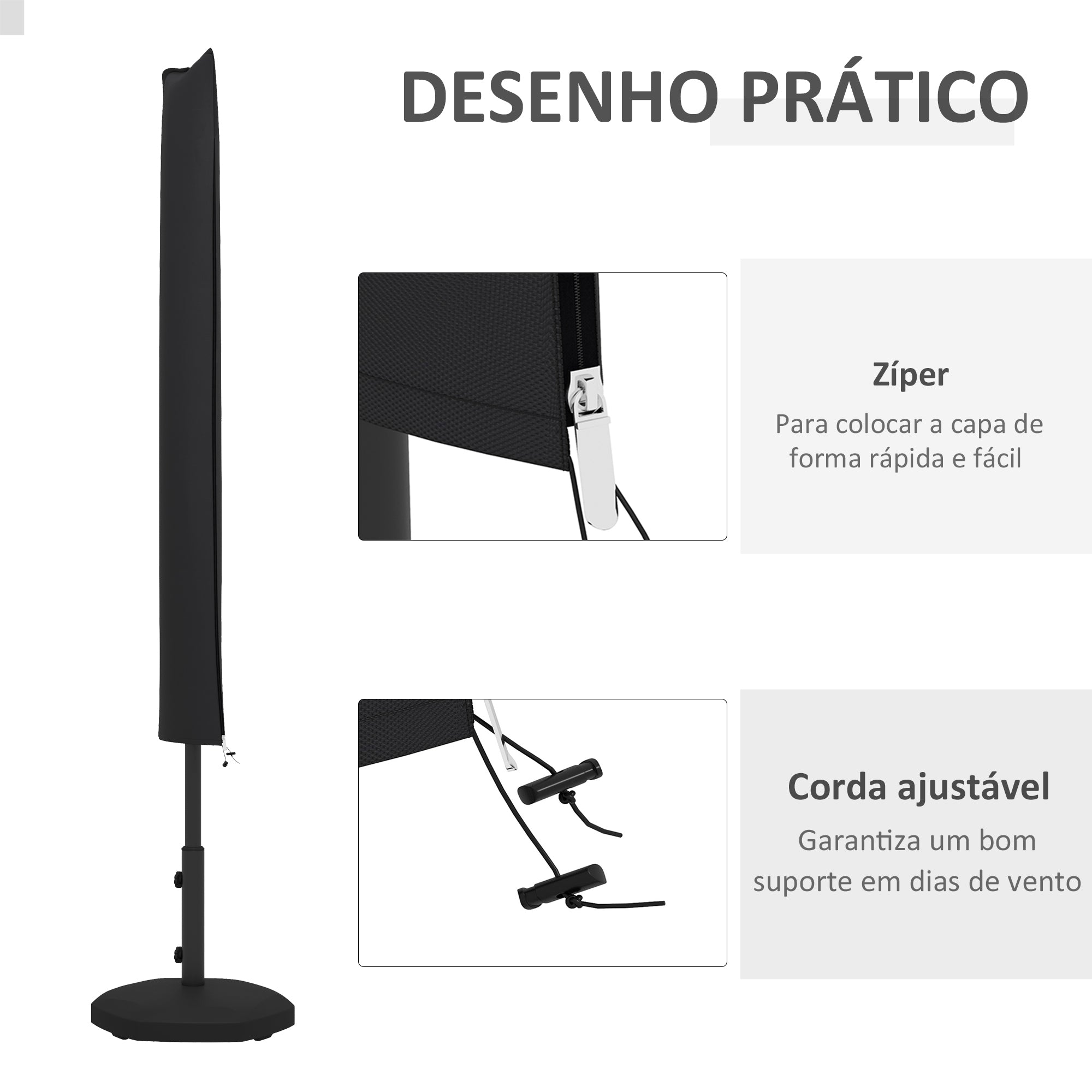 Capa de Proteção para Chapéu de Sol Preto 178x25/35 cm - Tecido Oxford 420D