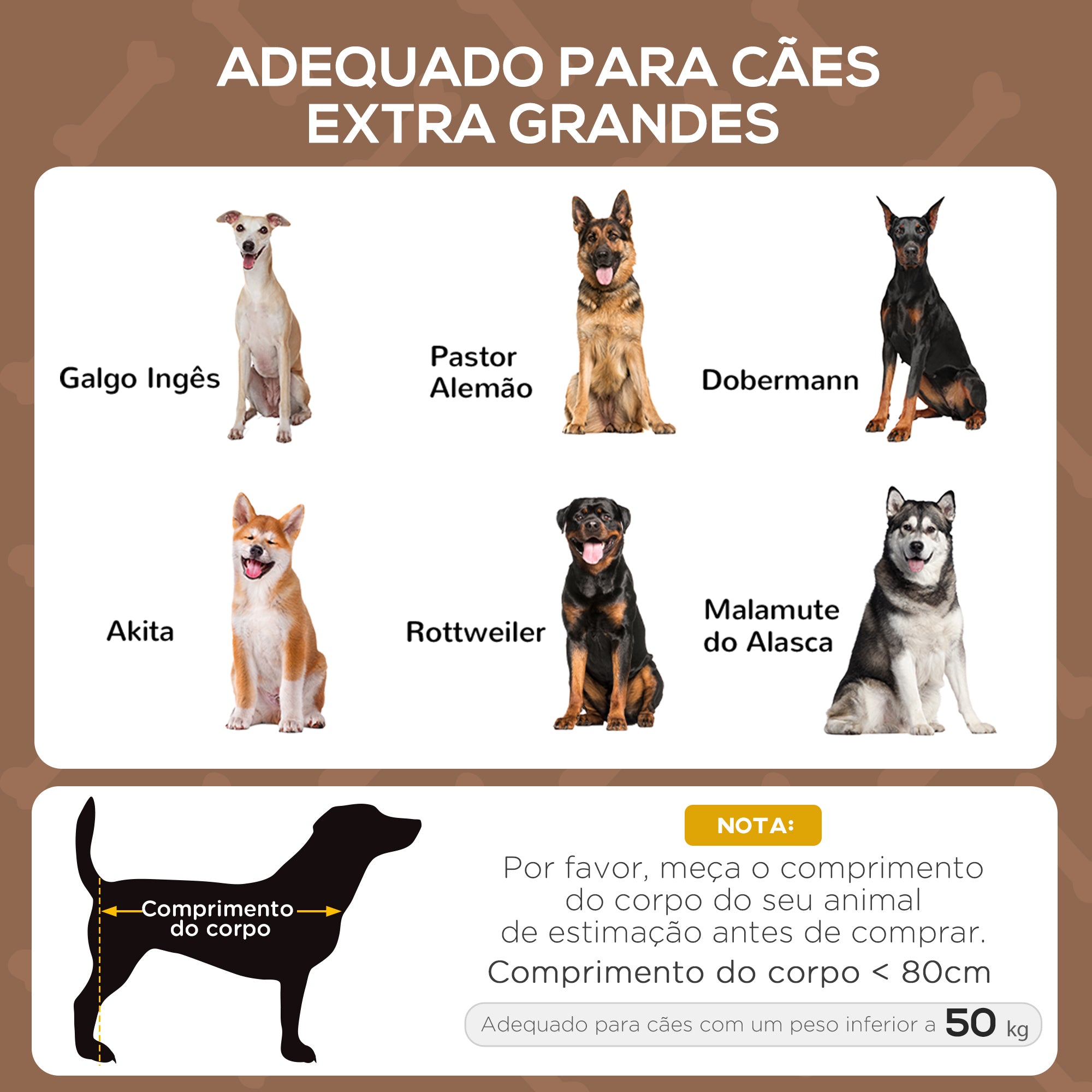 Cama Elevada para Animais de Estimação – 122x92x108cm – Marrom – Metal e Tecido