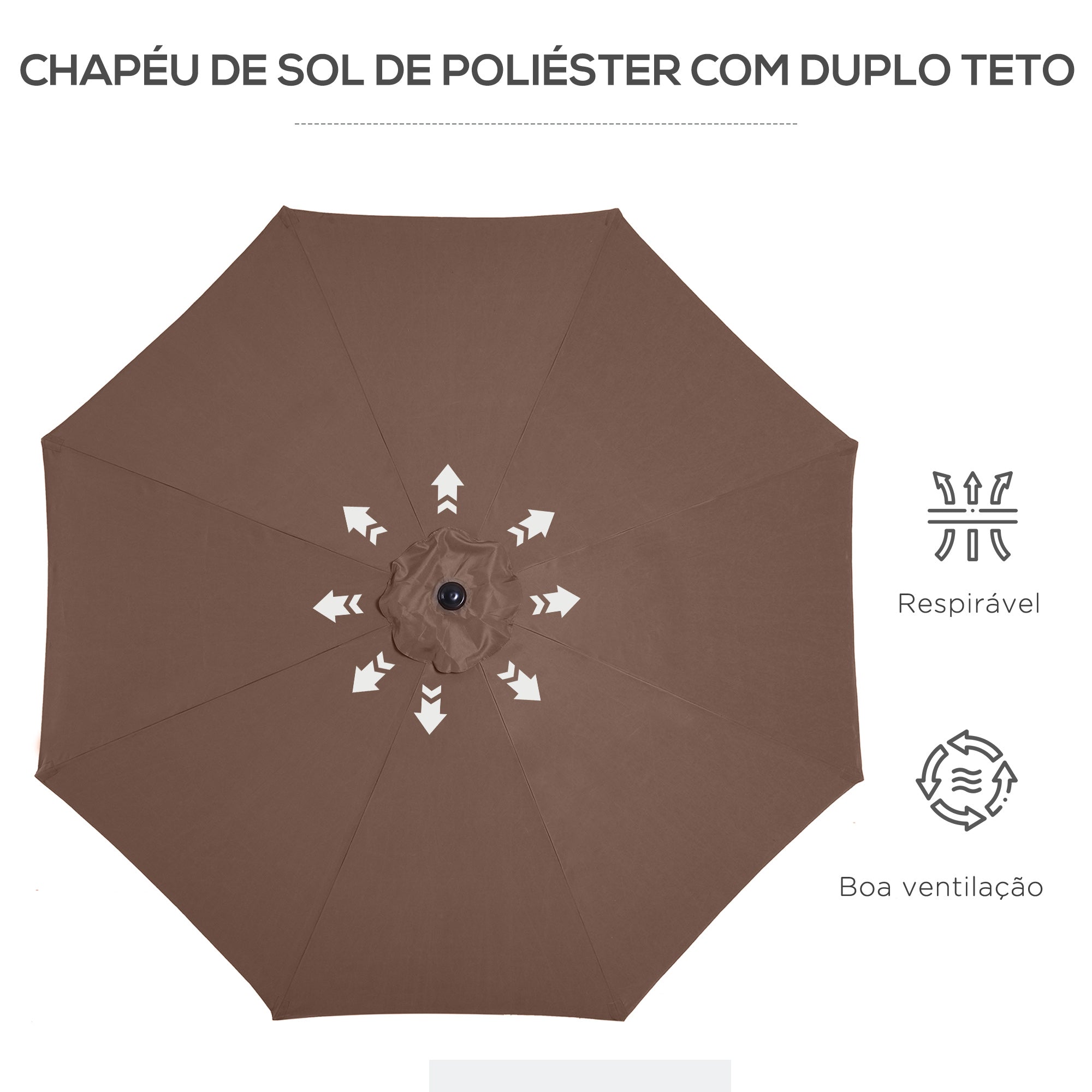 Chapéu de Sol de Jardim Marrom Ø295x250cm com Manivela e Mastro Desmontável