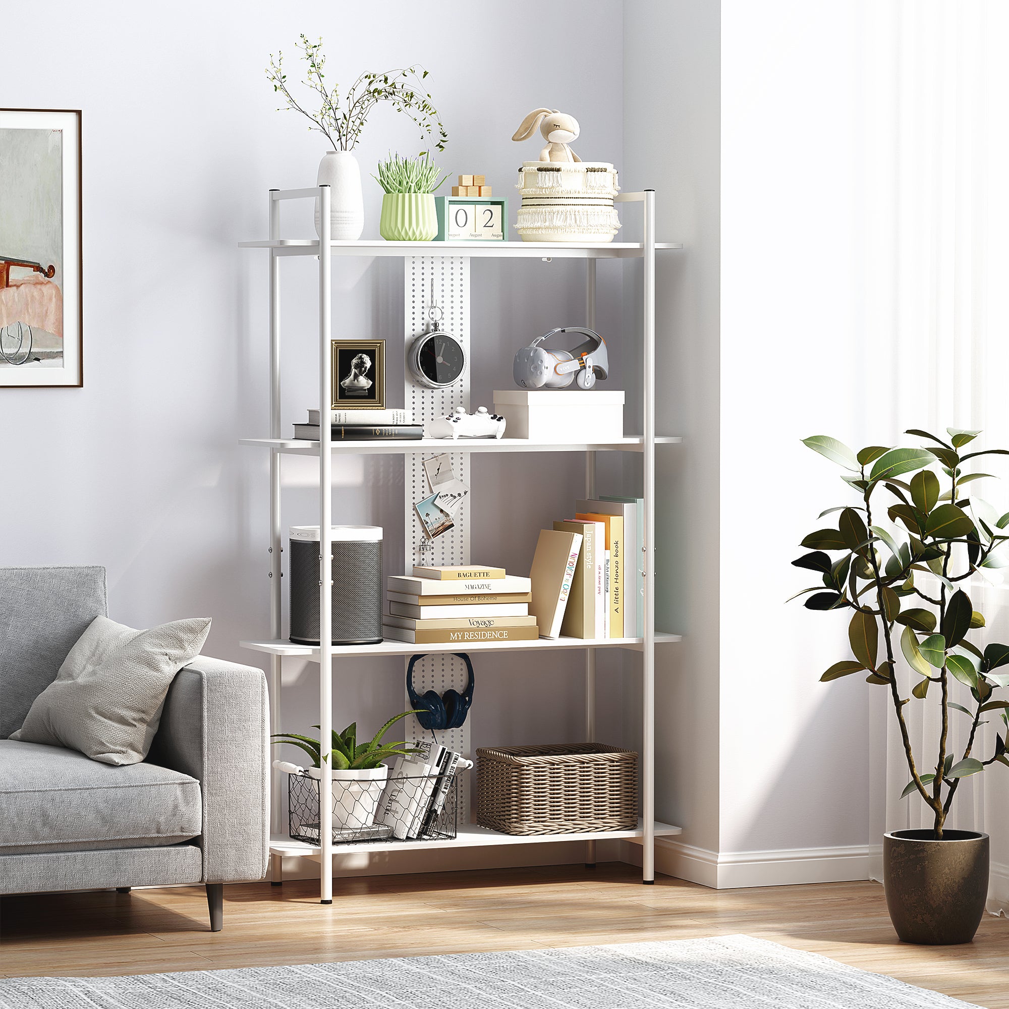 Estante moderna de 4 níveis – 100x35x160,5 cm – Branco – Melamina e metal