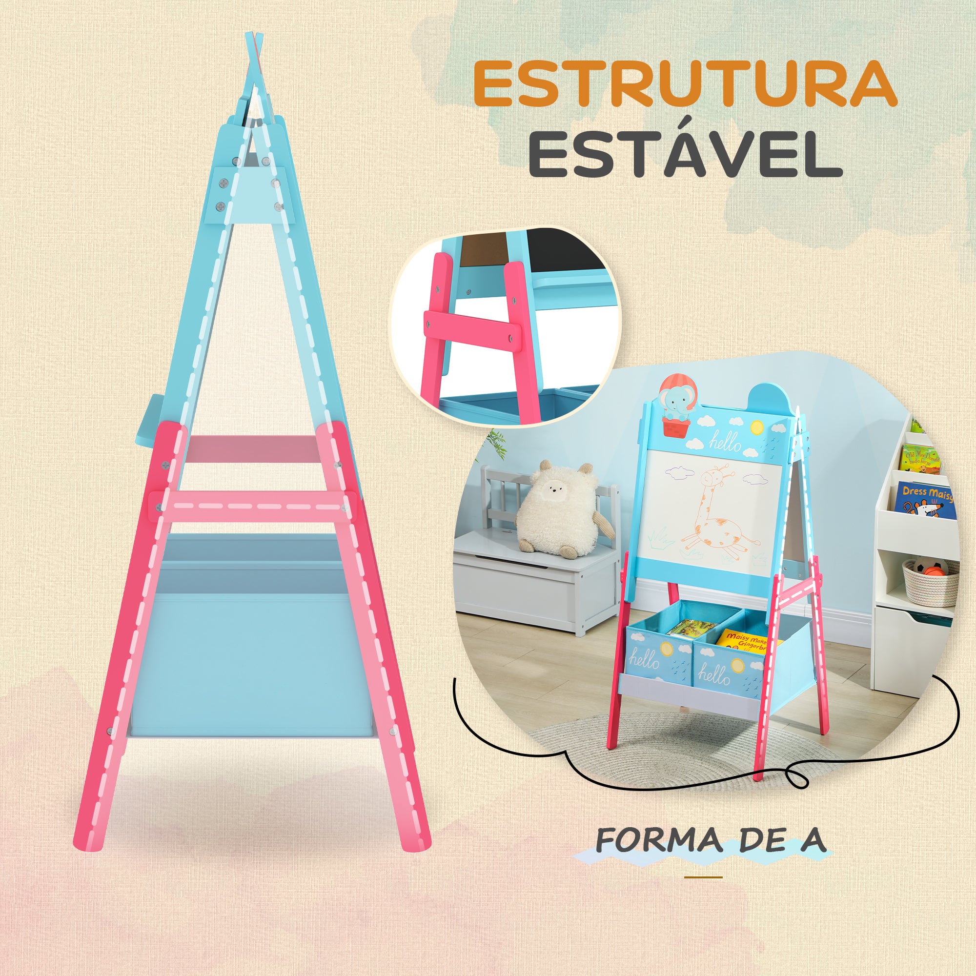 Cavalete Infantil 2 em 1 – 49x53,5x113 cm – Azul – MDF