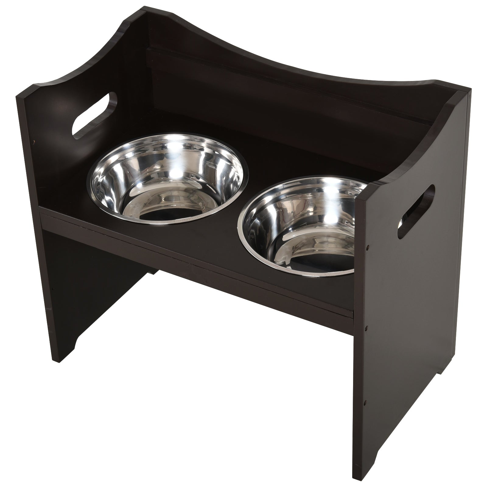 Comedouro para Cães Elevado – 54x31,5x47 cm – Marrom Escuro – MDF com Aço Inoxidável