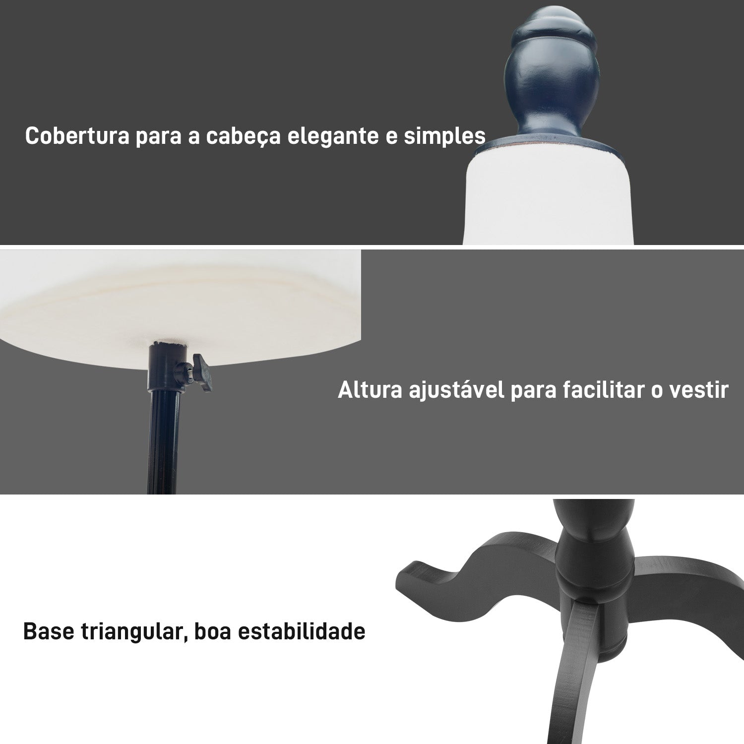 Manequim de Costura Feminino Ajustável – 130-168 cm – Branco – Polietileno, madeira de pinho, metal