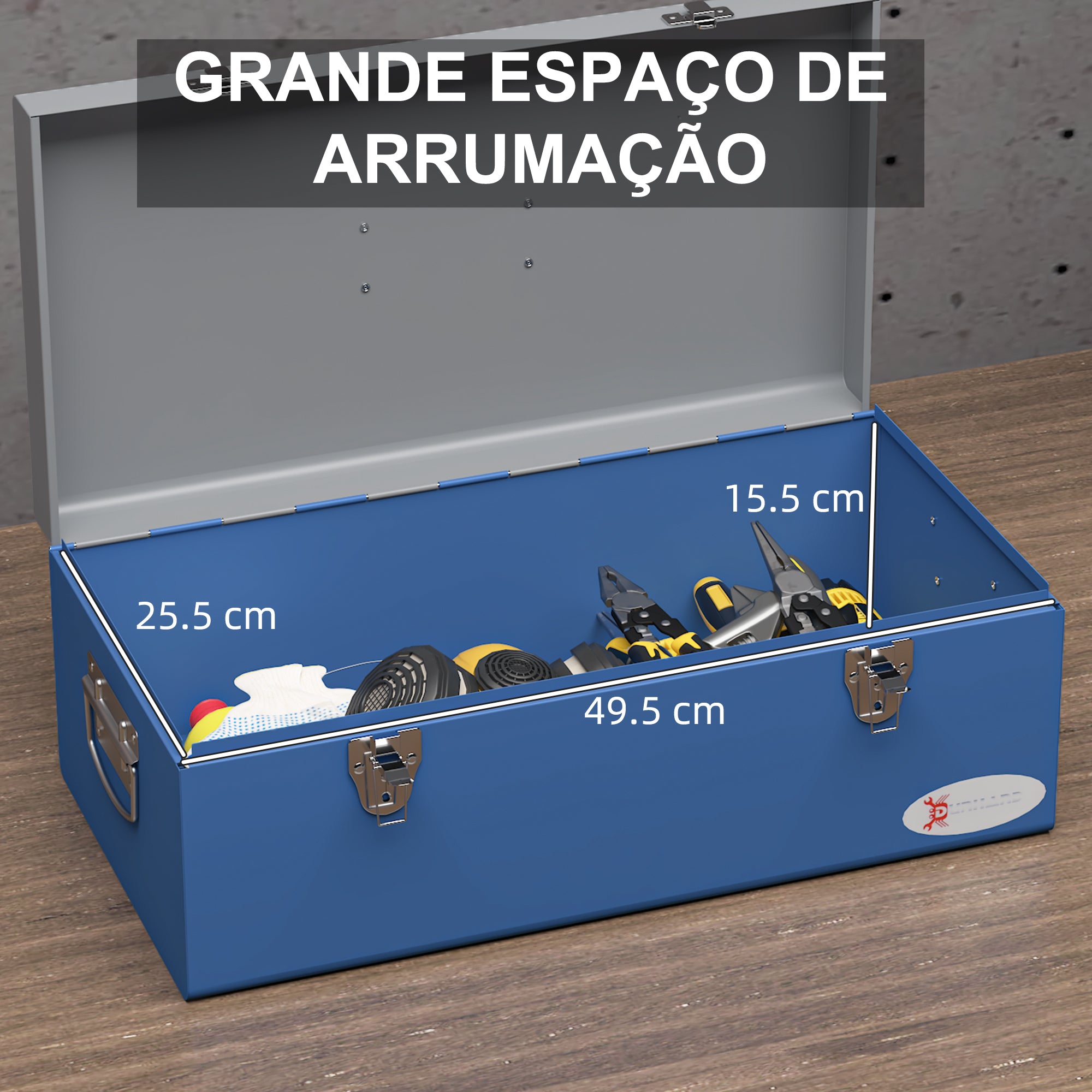 Caixa de Ferramentas Metálica Azul 50x26x18,5 cm - Transporte Prático e Seguro