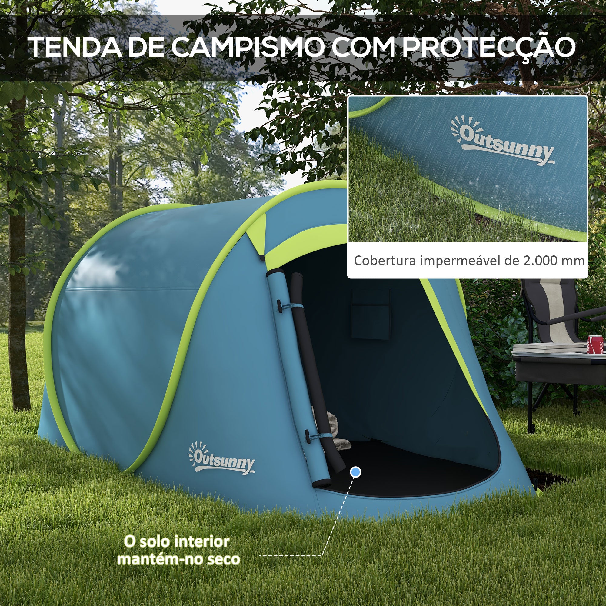 Tenda de Campismo para 1-2 Pessoas Azul 245x148x105 cm