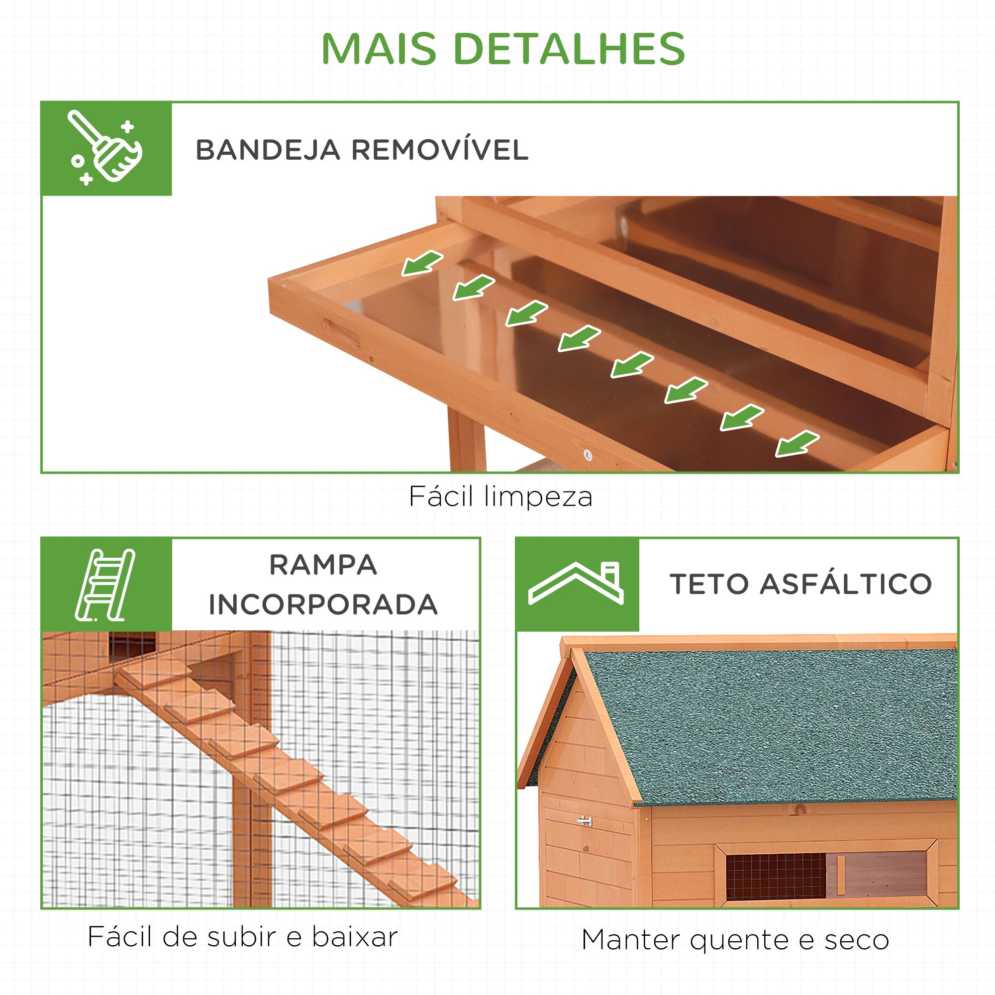 Galinheiro Grande para 8-10 Galinhas, Cor Madeira, 347x160x150 cm