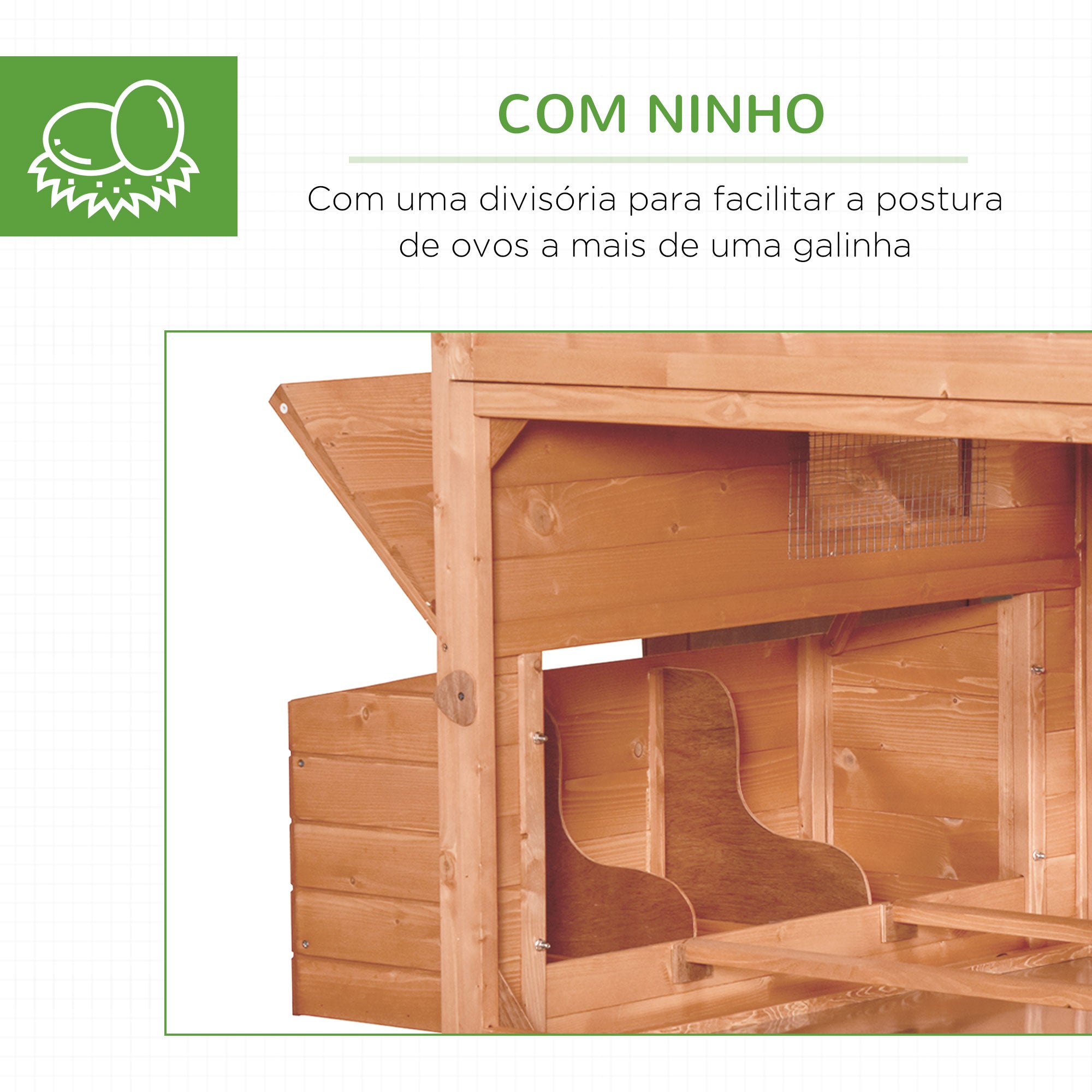 Galinheiro Grande para 8-10 Galinhas, Cor Madeira, 347x160x150 cm