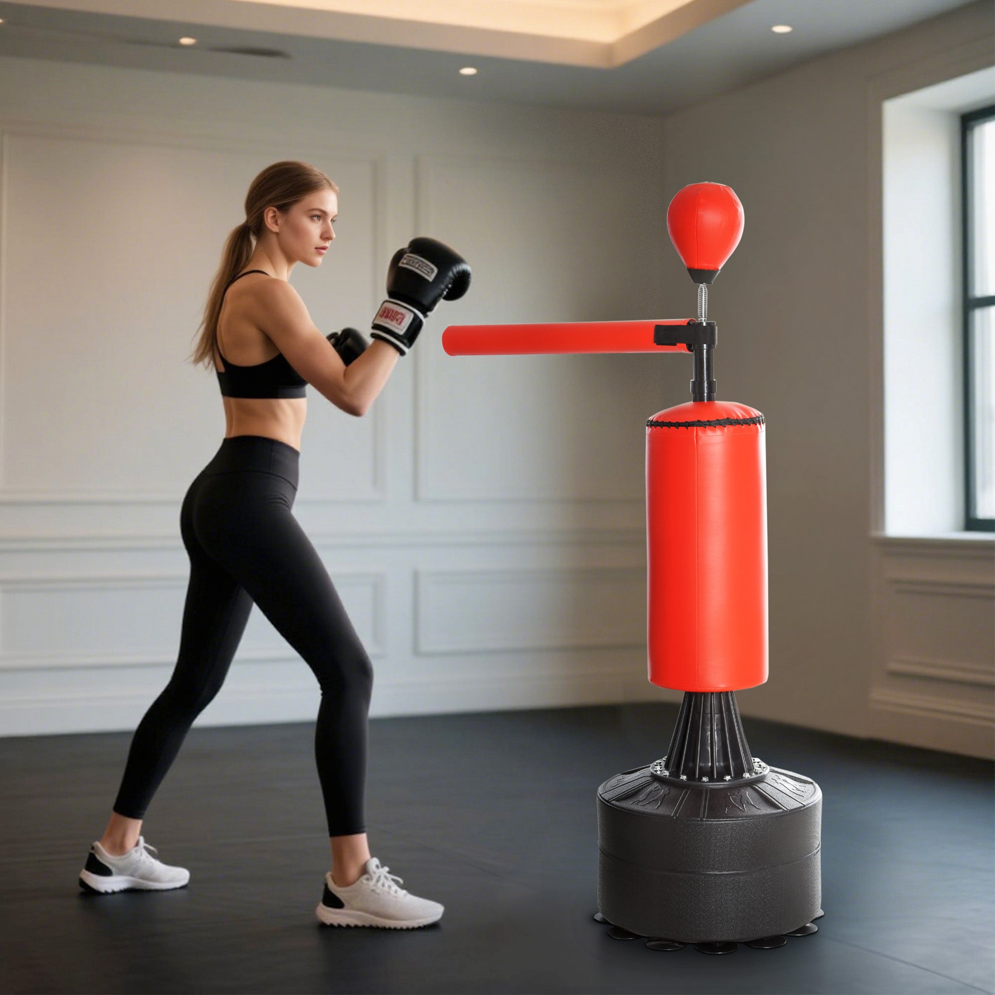 Punching Ball de Boxe com Altura Ajustável 88x48x155-205 cm - Preto e Vermelho