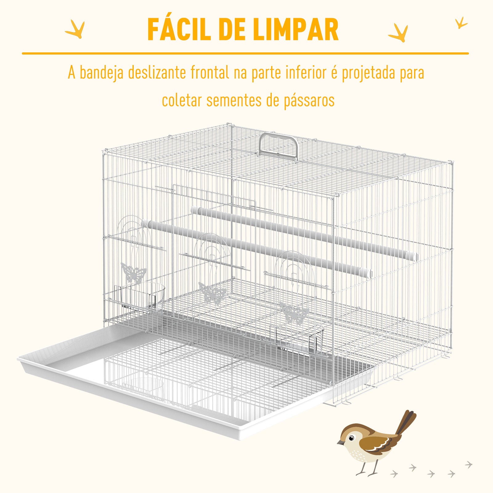 Gaiola para Pássaros Pequenos 60x41x41 cm - Branco