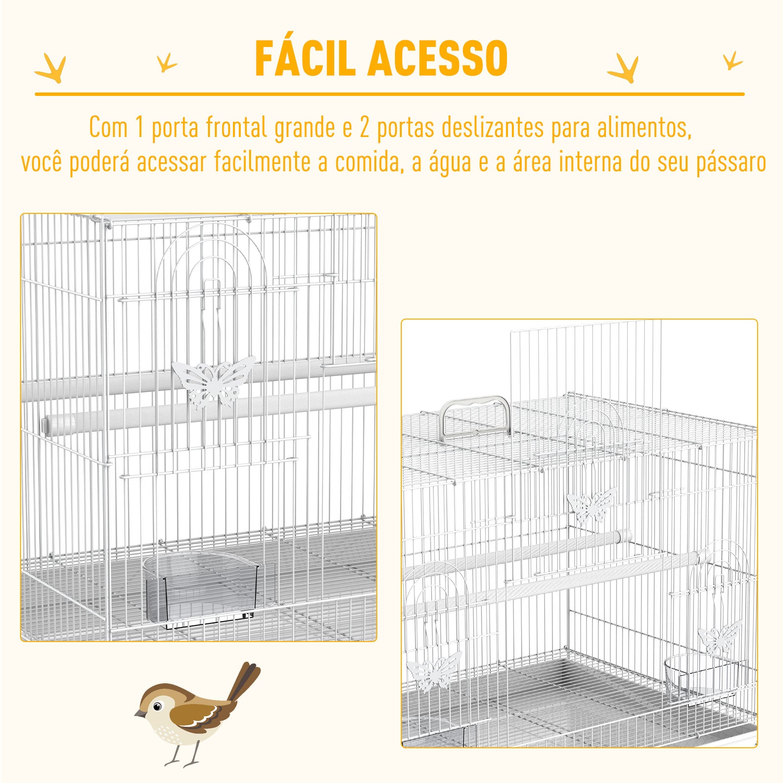 Gaiola para Pássaros Pequenos 60x41x41 cm - Branco