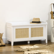 Banco Sapateira com Assento – 80x35x45 cm – Branco – MDF, vime, madeira de pinho