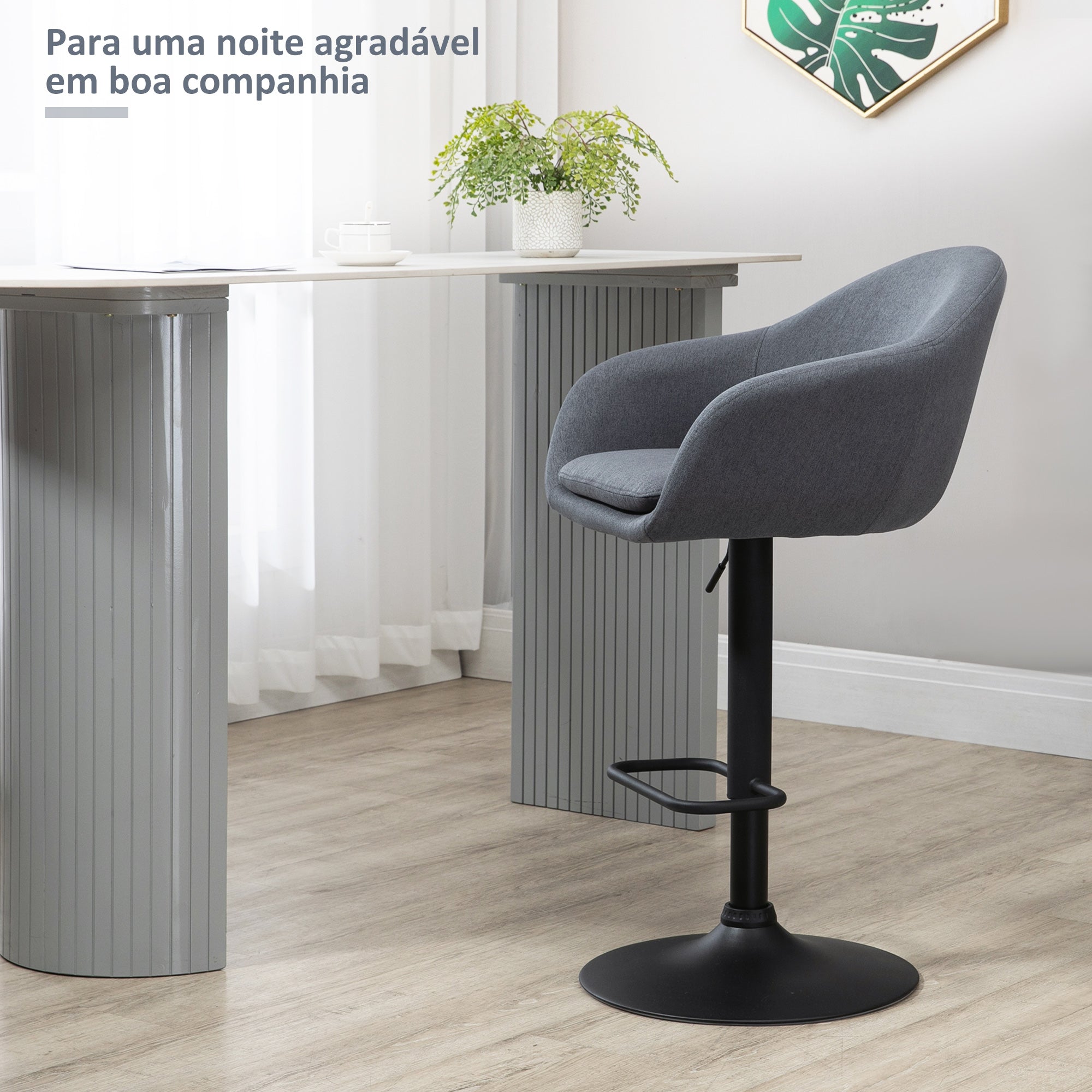 Banco Alto de Bar/Cozinha – 54x54x92-112 cm – Cinza Escuro – Aço