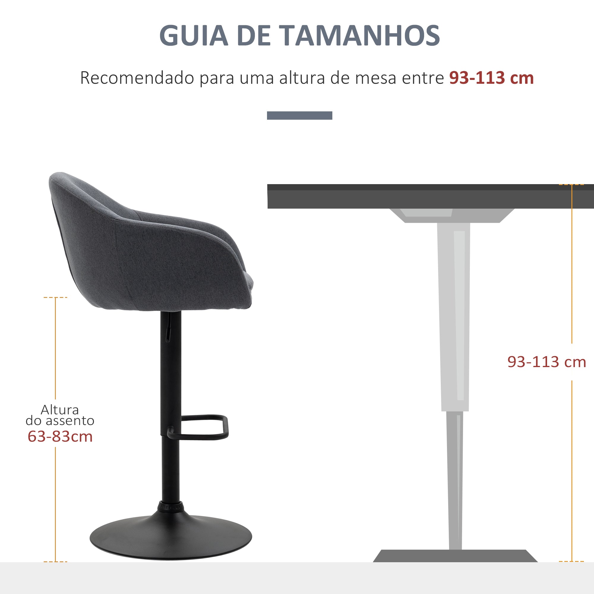 Banco Alto de Bar/Cozinha – 54x54x92-112 cm – Cinza Escuro – Aço