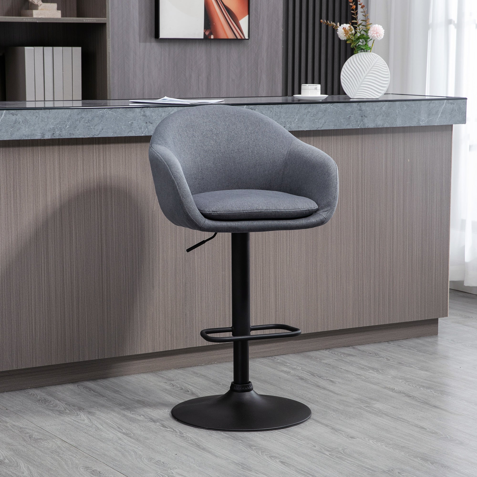 Banco Alto de Bar/Cozinha – 54x54x92-112 cm – Cinza Escuro – Aço