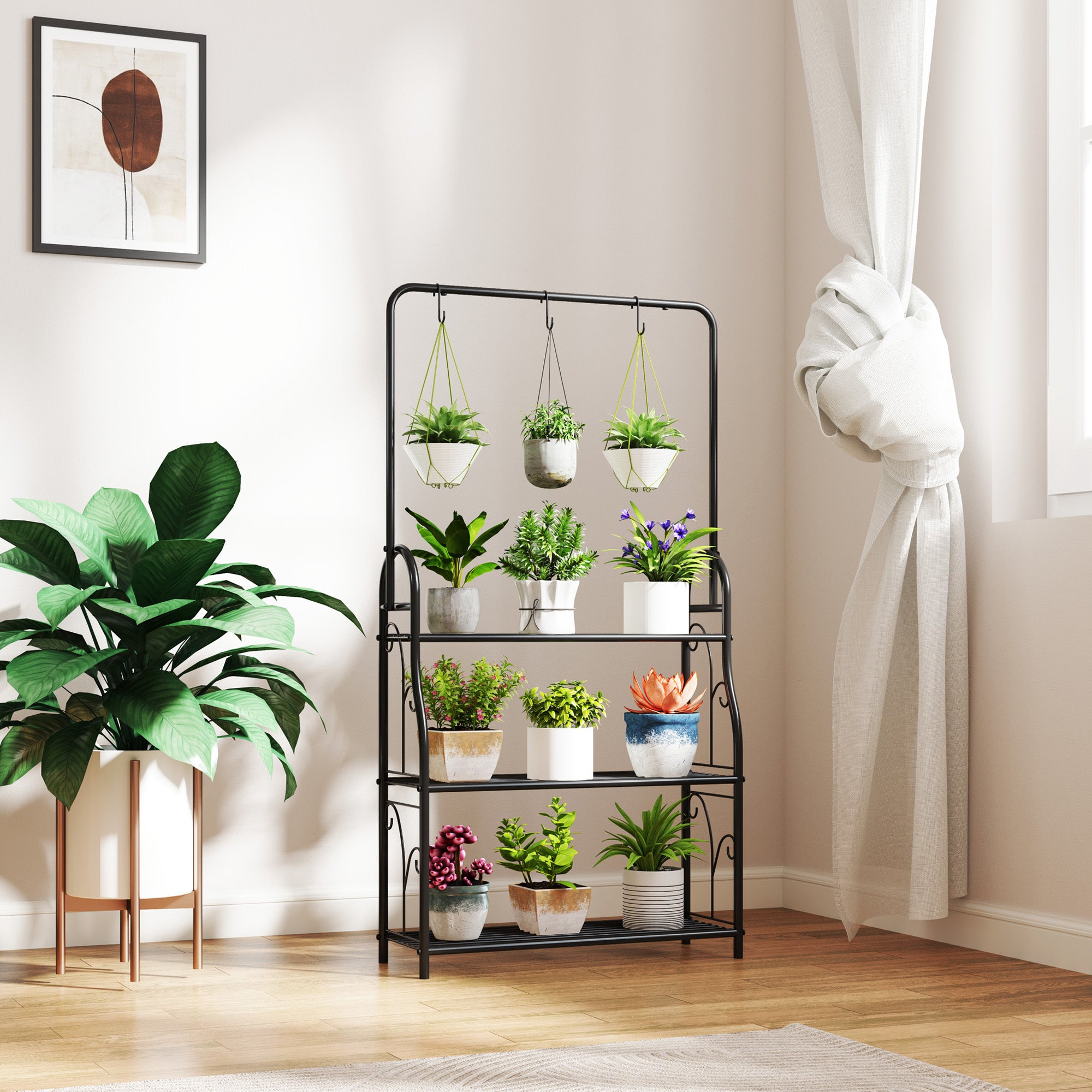 Suporte para Plantas 3 Níveis 75x25x137 cm - Preto
