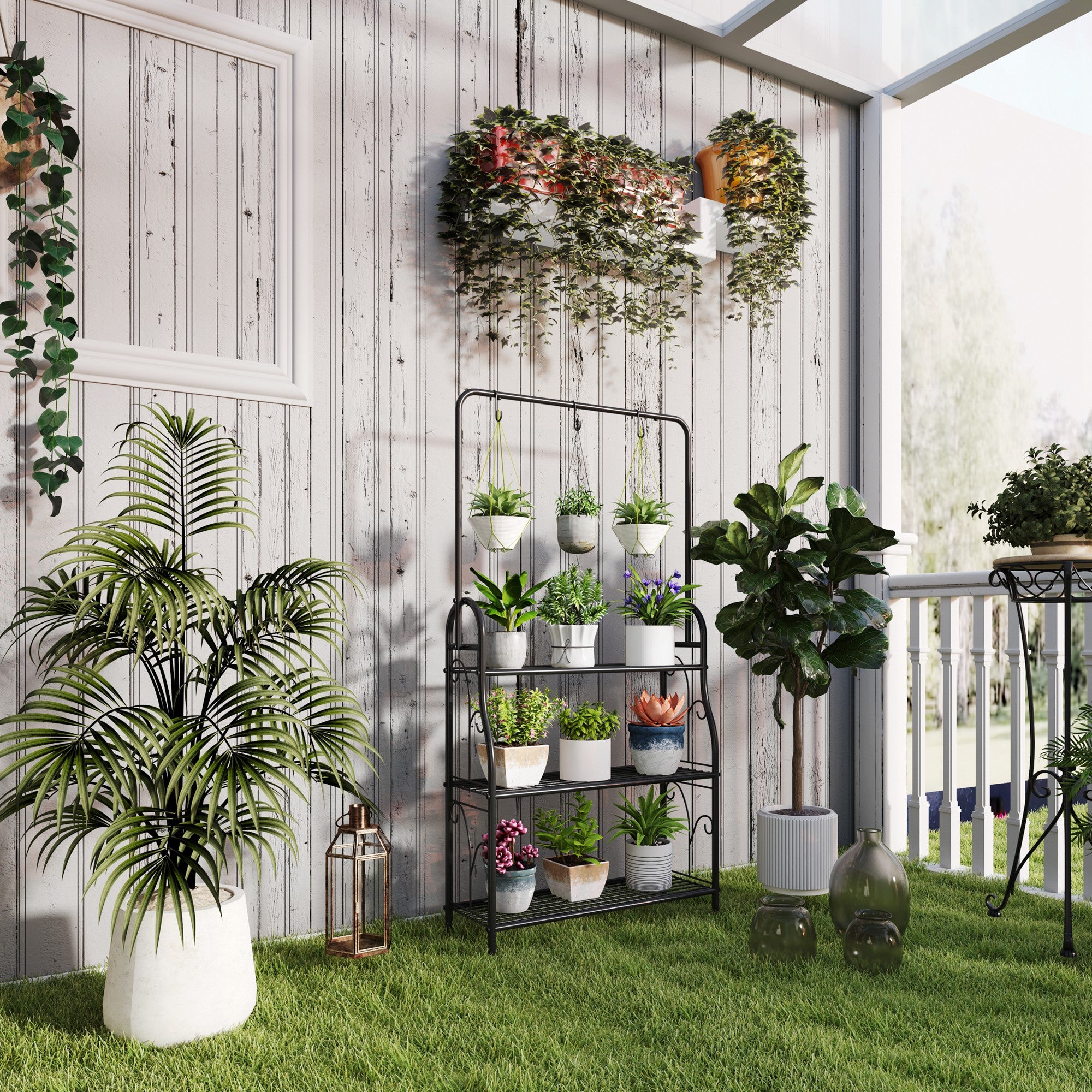 Suporte para Plantas 3 Níveis 75x25x137 cm - Preto