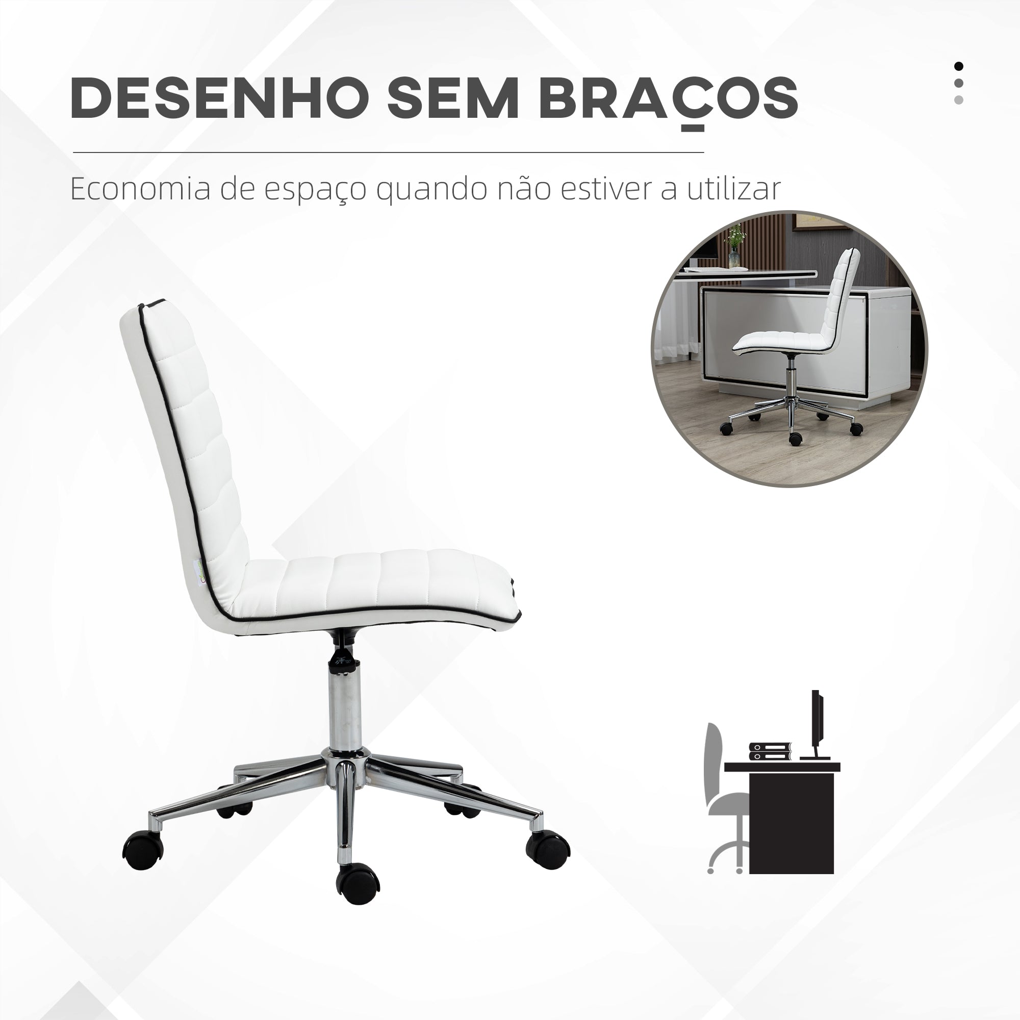 Cadeira de Escritório Giratória Branca 47x57x86.5 cm