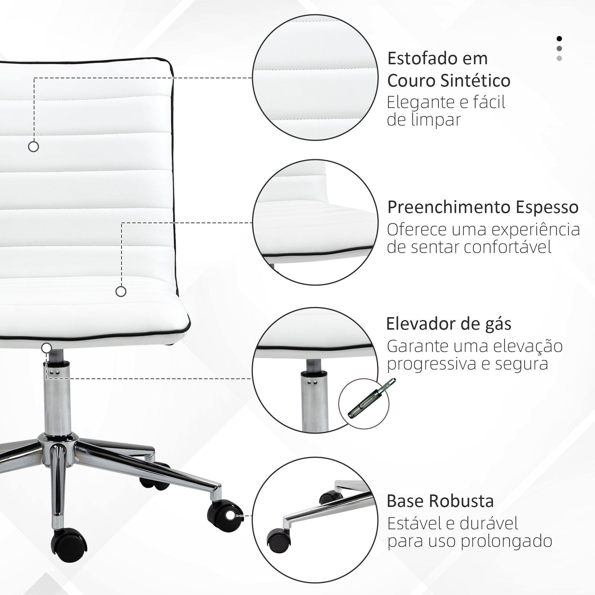 Cadeira de Escritório Giratória Branca 47x57x86.5 cm