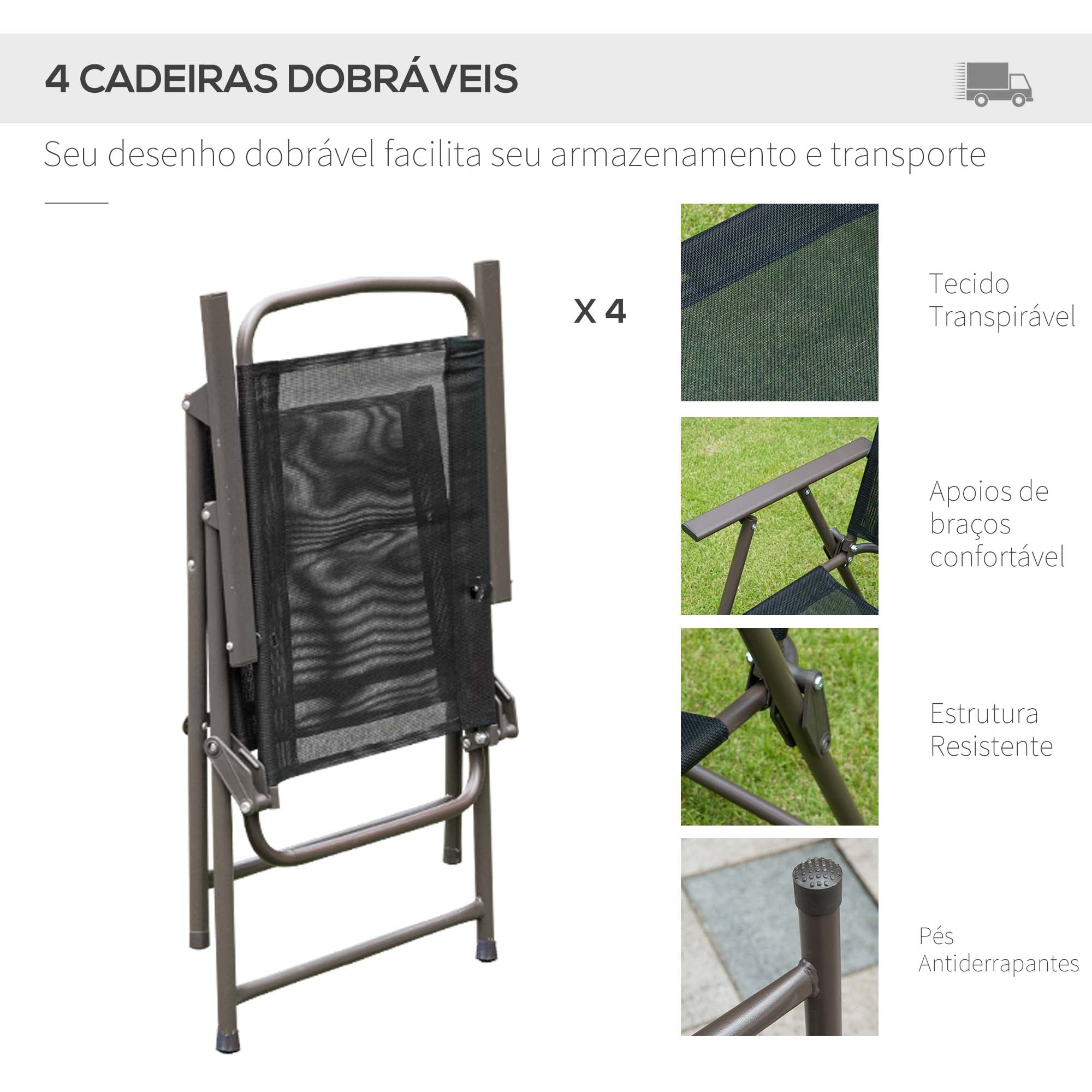 Conjunto de Móveis de Jardim 6 Peças Preto 80x80x69.5 cm