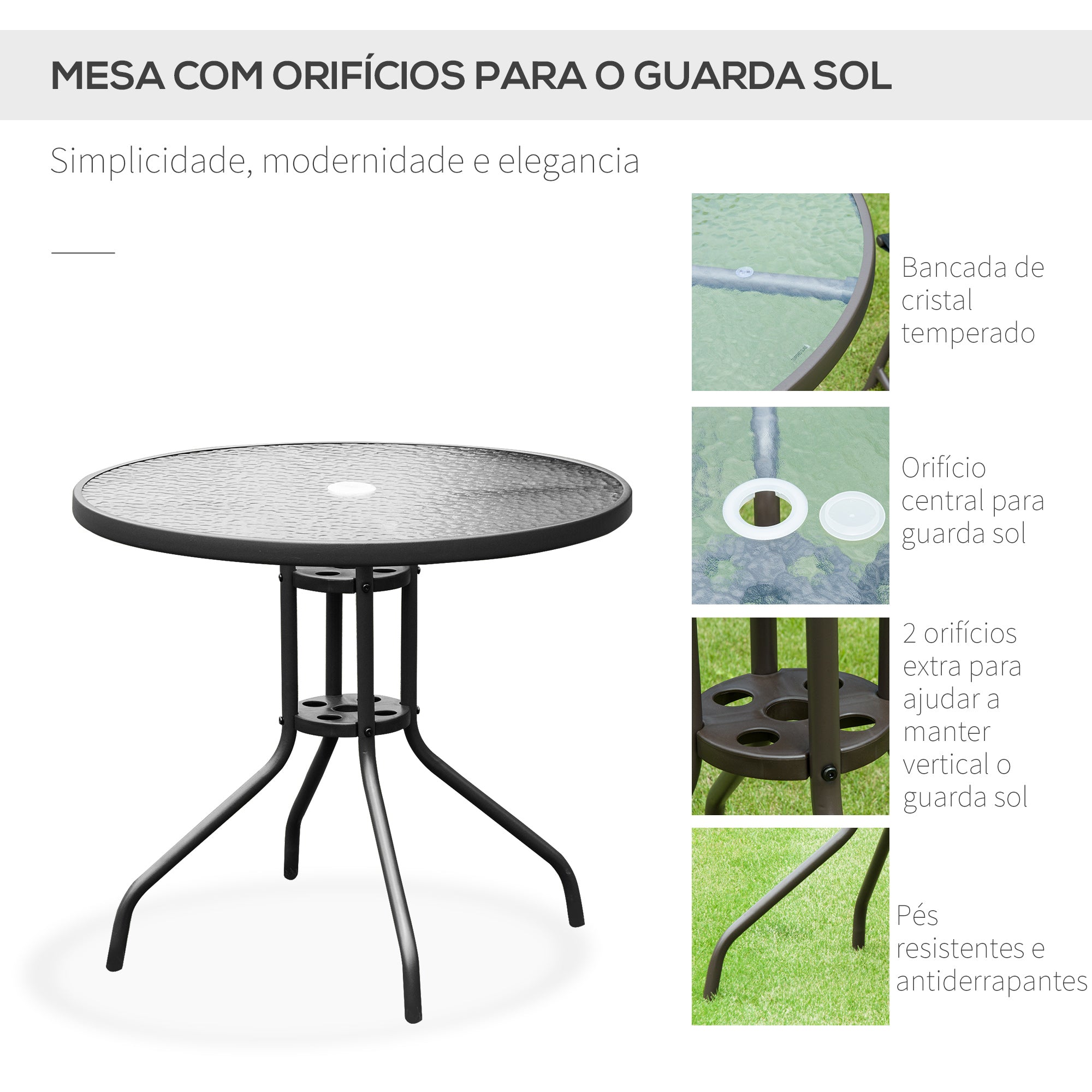 Conjunto de Móveis de Jardim 6 Peças Preto 80x80x69.5 cm