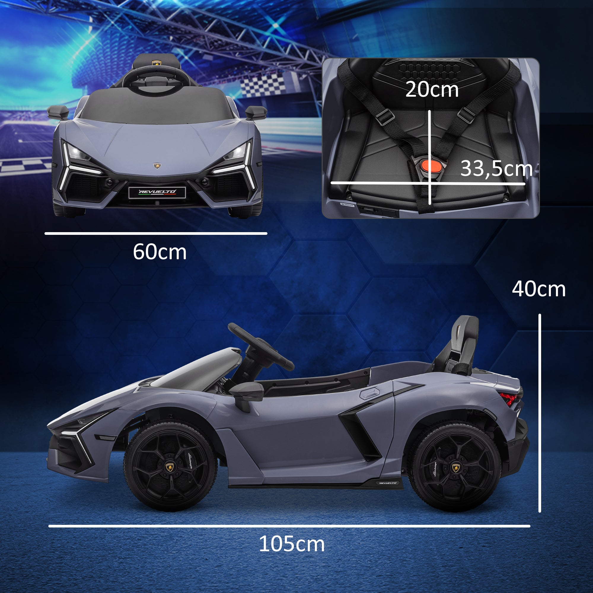 Carro Elétrico Infantil Cinzento 105x60x40 cm - Licença Lamborghini
