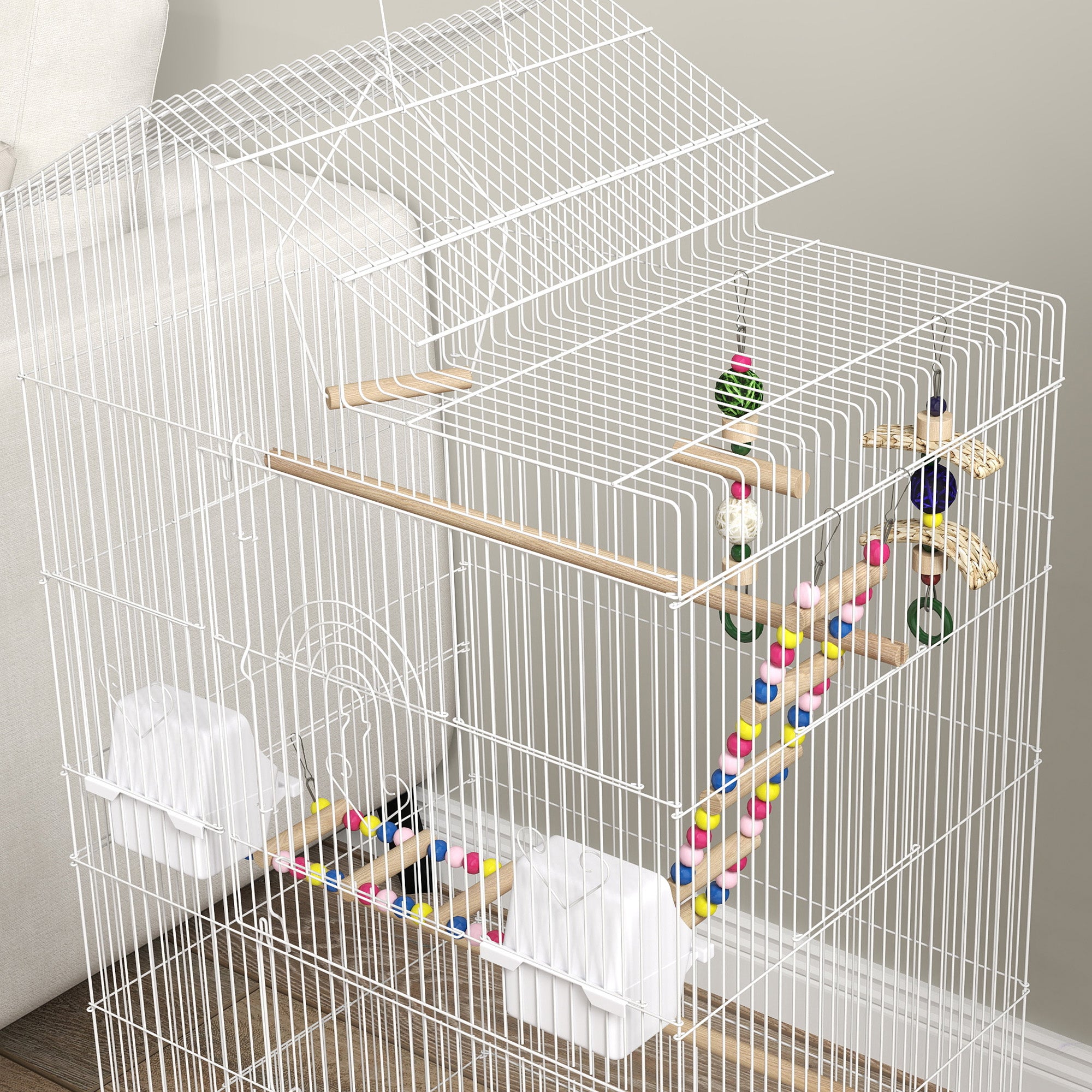 Gaiola para Pássaros com 46x36x100 cm e Bandeja Removível - Branco