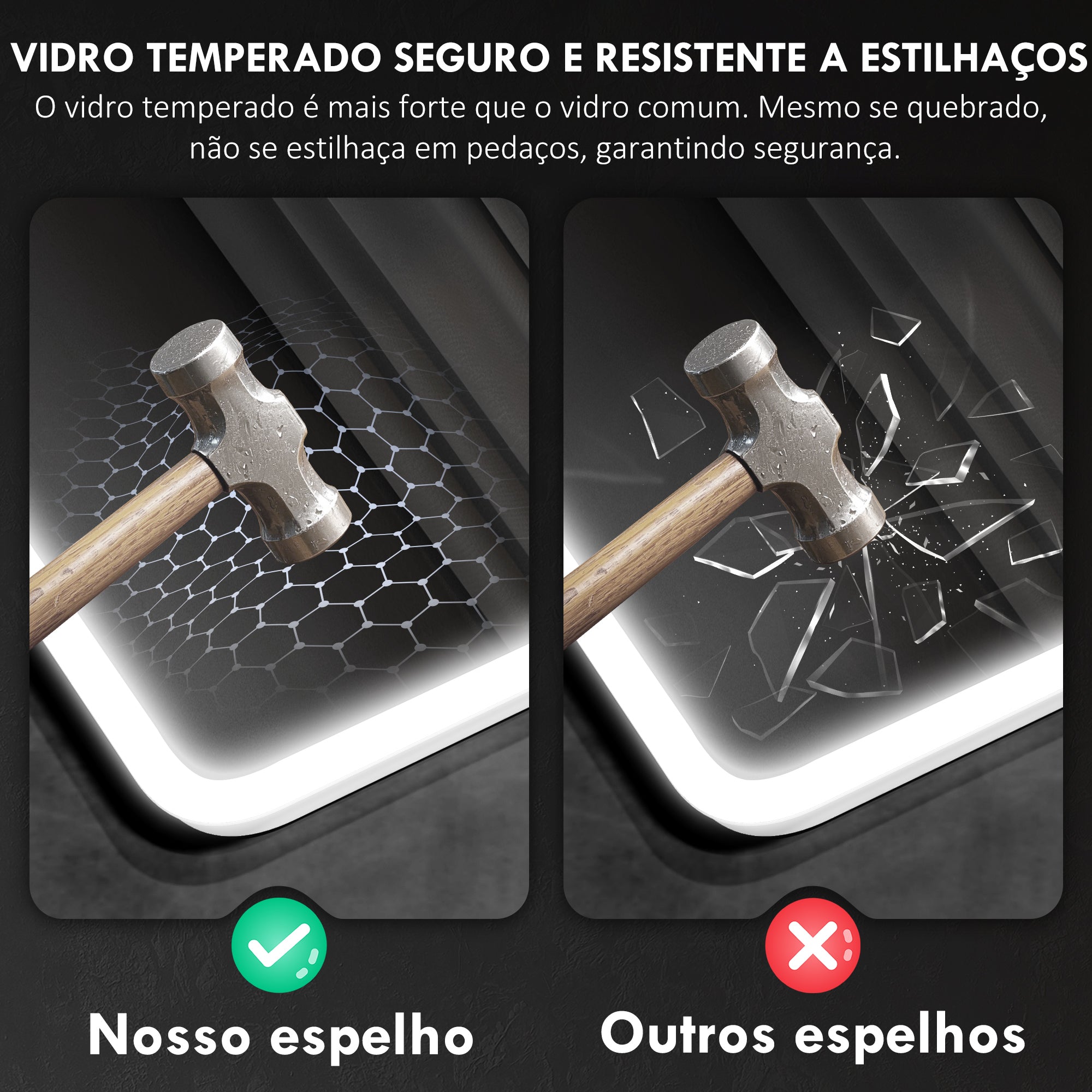 Espelho de Casa de Banho LED 80x60 cm Prata