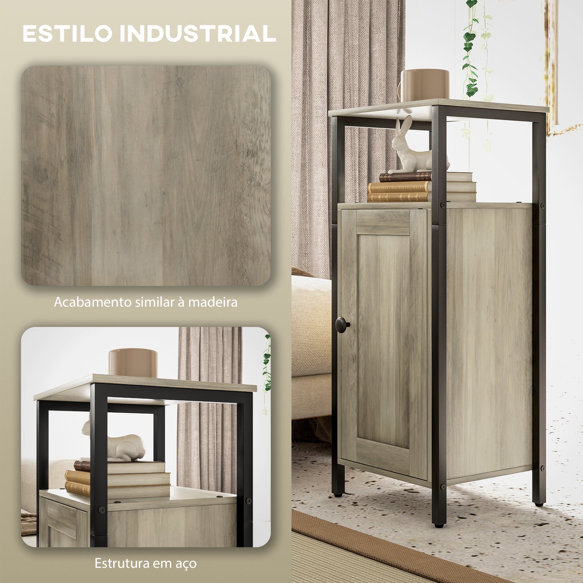 Mesas Auxiliares Marrom Acinzentado 34x30x80 cm - Conjunto de 2