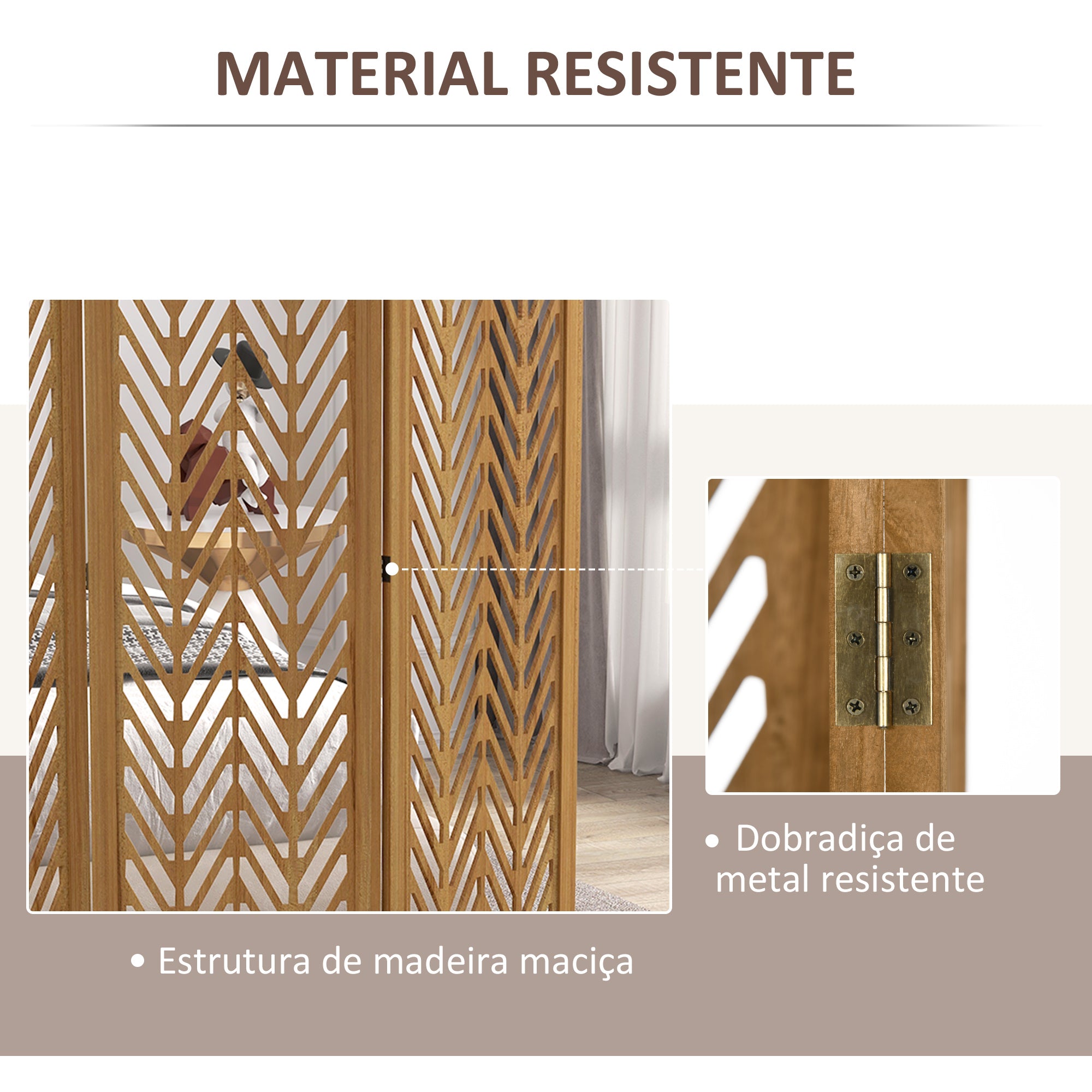 Biombo de 3 Painéis – 120x1,7x170 cm – Cor de Madeira Natural – Madeira