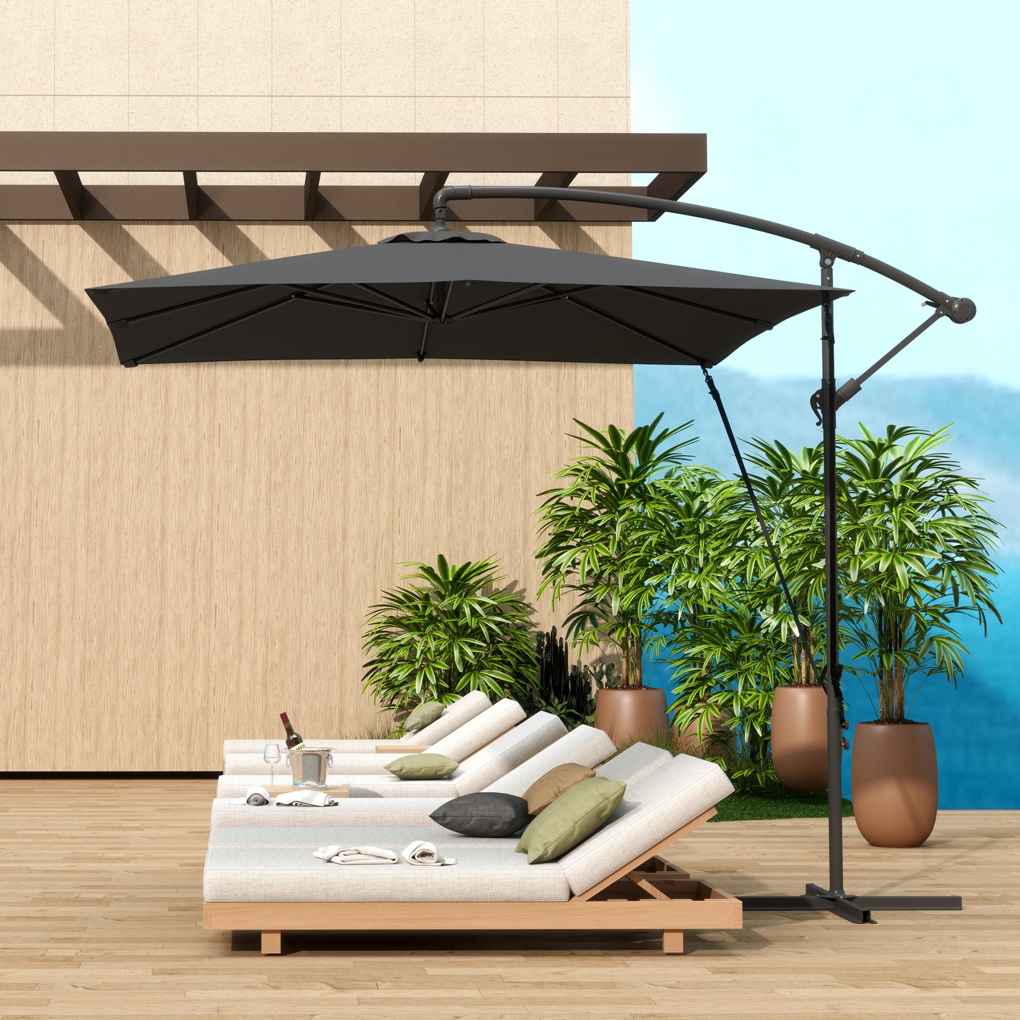 Chapéu de Sol Excêntrico Cinzento 247x247 cm - Proteção UV, Manivela Ajustável