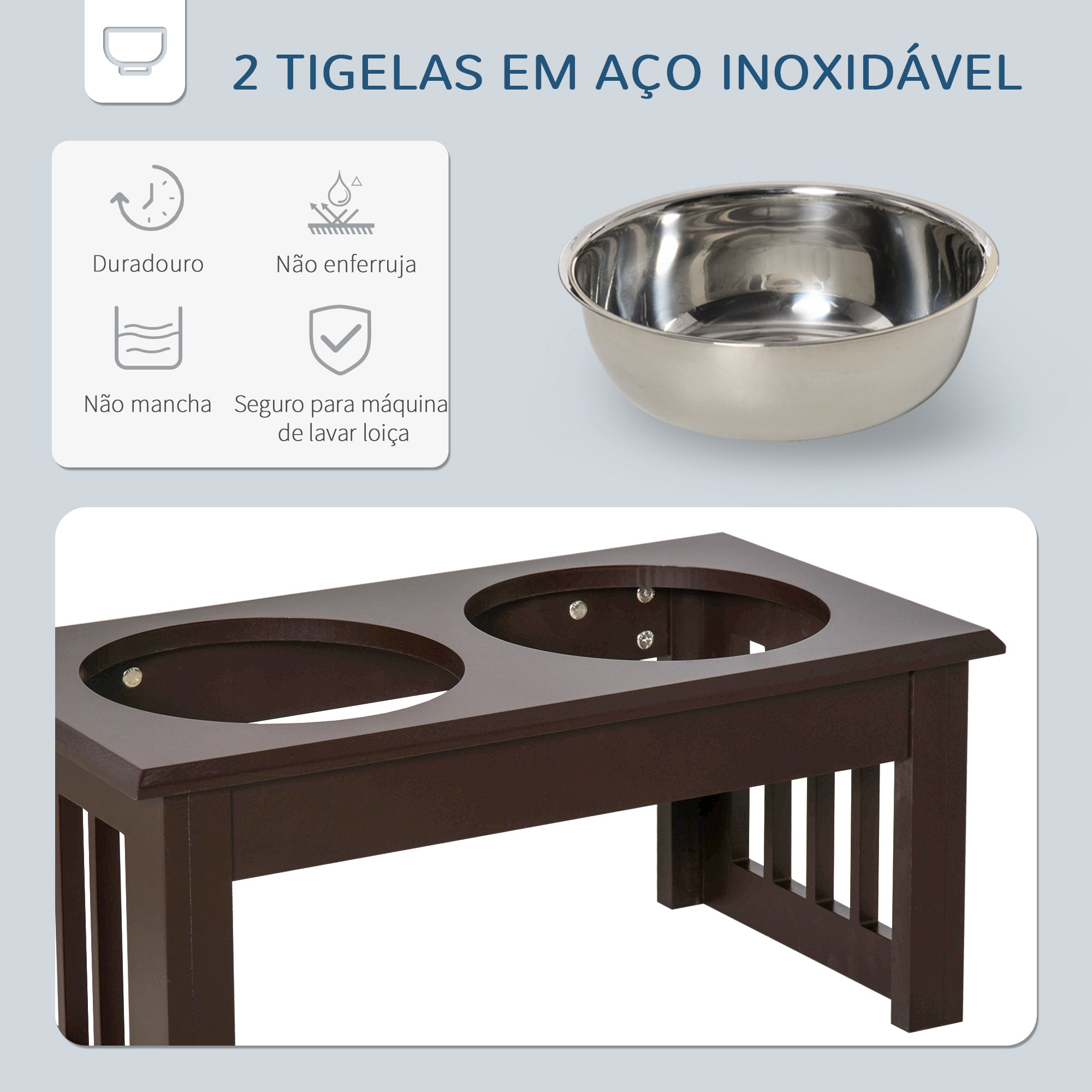 Comedouro Elevado para Cães – 44x24x15 cm – Marrom – MDF